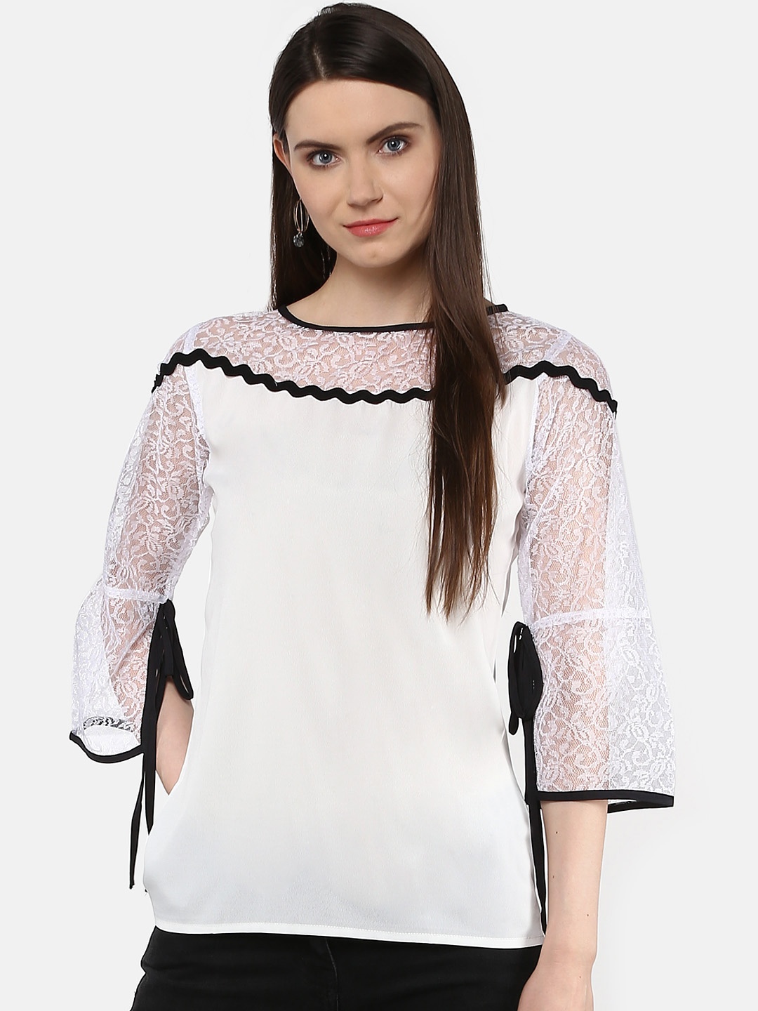

Karmic Vision Woman White Lace Detail Top