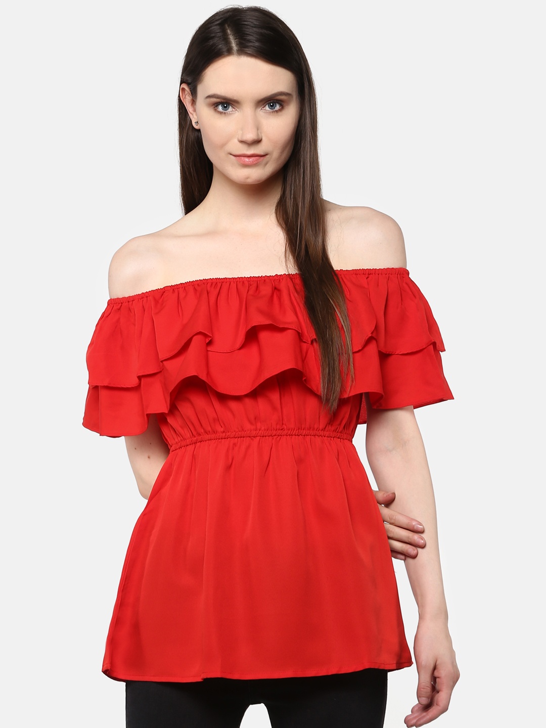 

Karmic Vision Women Red Solid Bardot Top