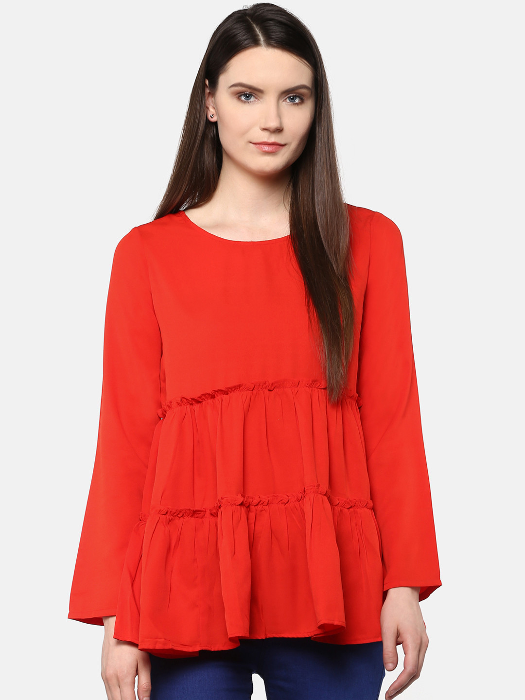 

Karmic Vision Women Red Solid Tiered Top