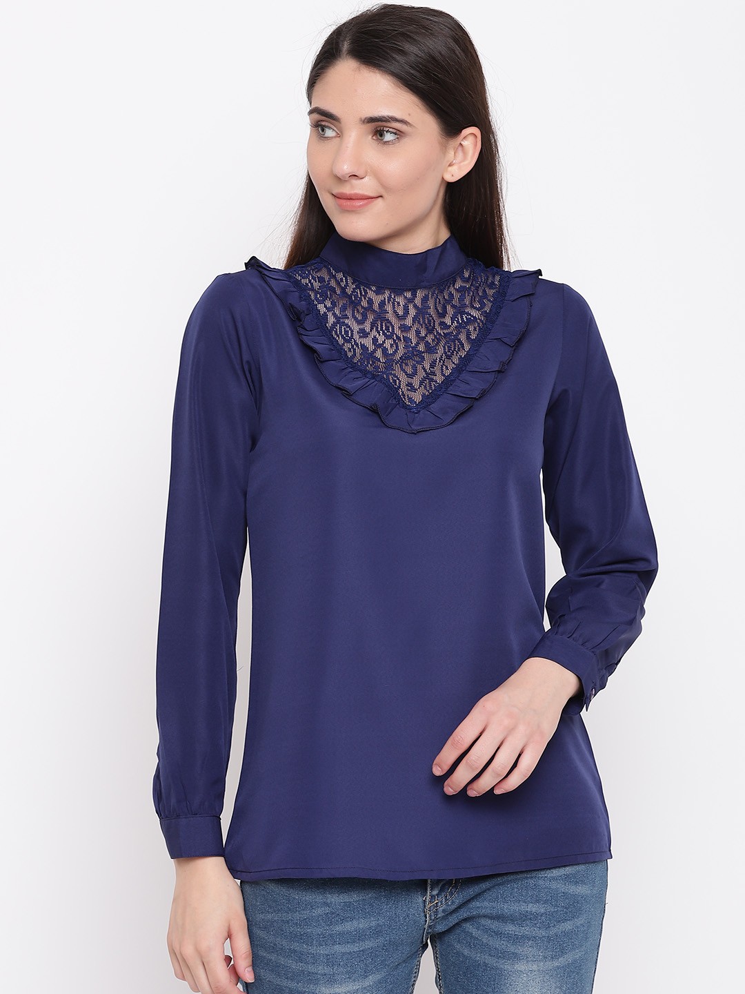 

Karmic Vision Women Navy Blue Solid Top