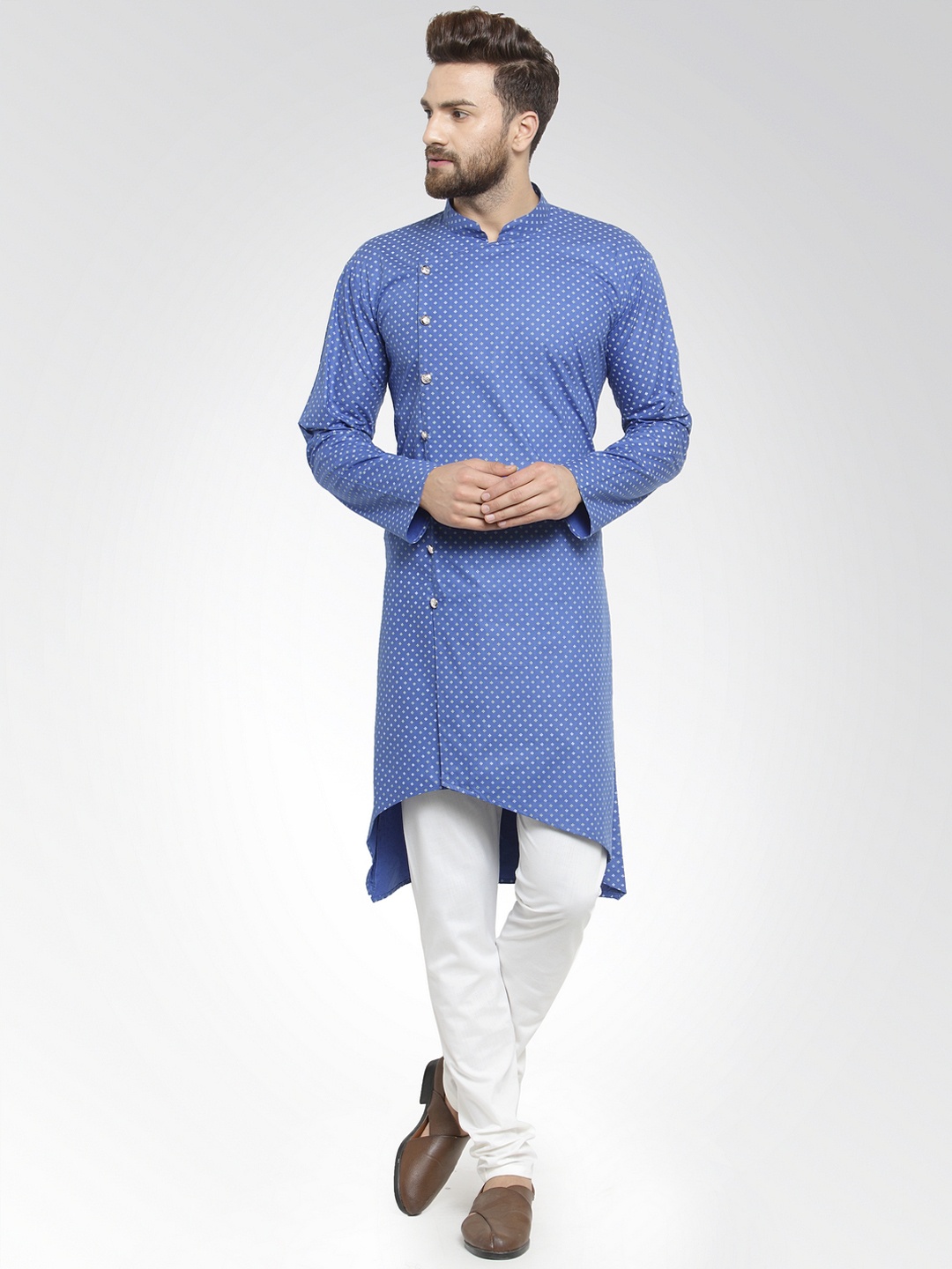 

SOJANYA Men Blue & Off-White Printed Kurta with Churidar