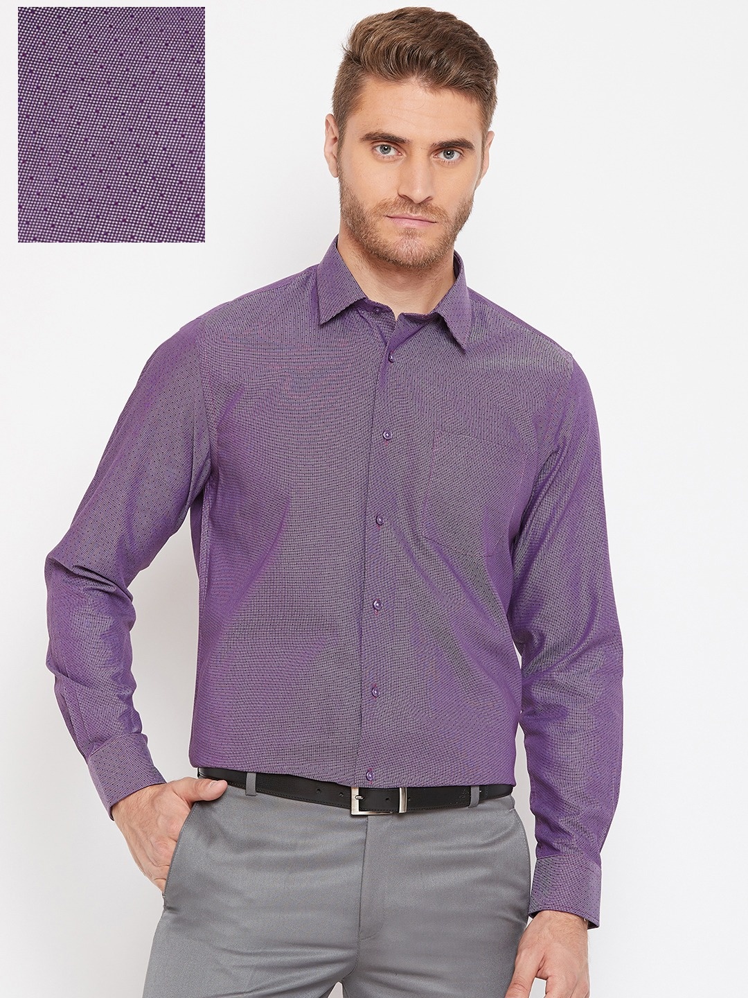 

Blackberrys Men Purple Slim Fit Self Design Formal Shirt