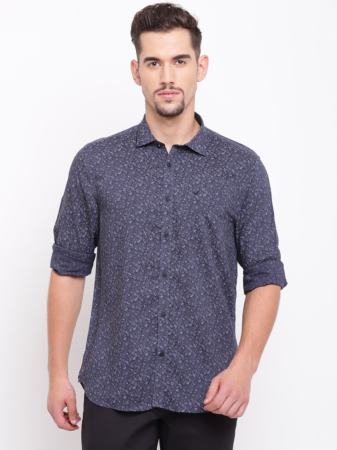 

Blackberrys Men Navy Blue & Charcoal Grey Slim Fit Printed Casual Shirt