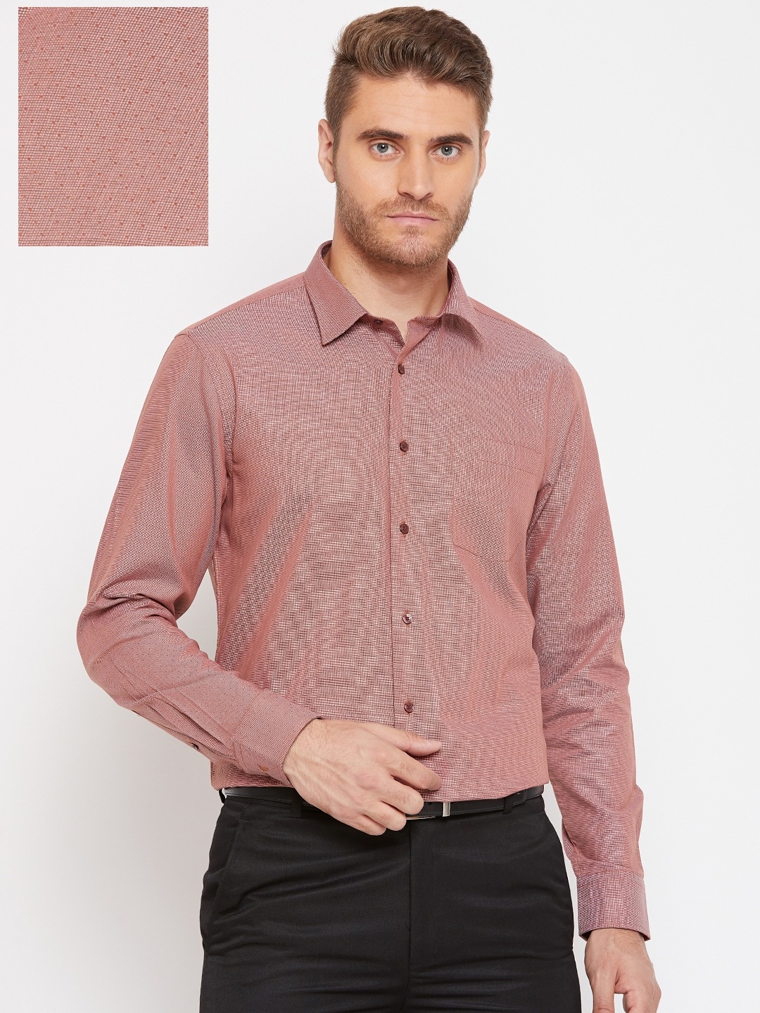 

Blackberrys Men Rust Orange Slim Fit Self Design Formal Shirt