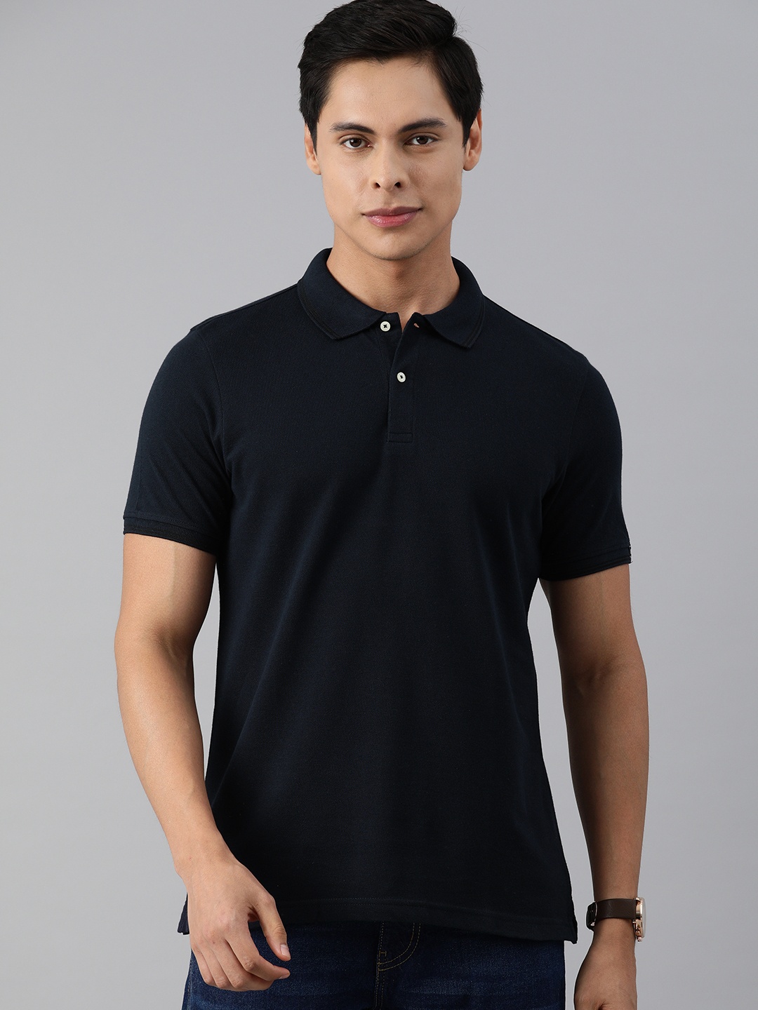 

Blackberrys Men Navy Blue Polo Collar Slim Fit T-shirt