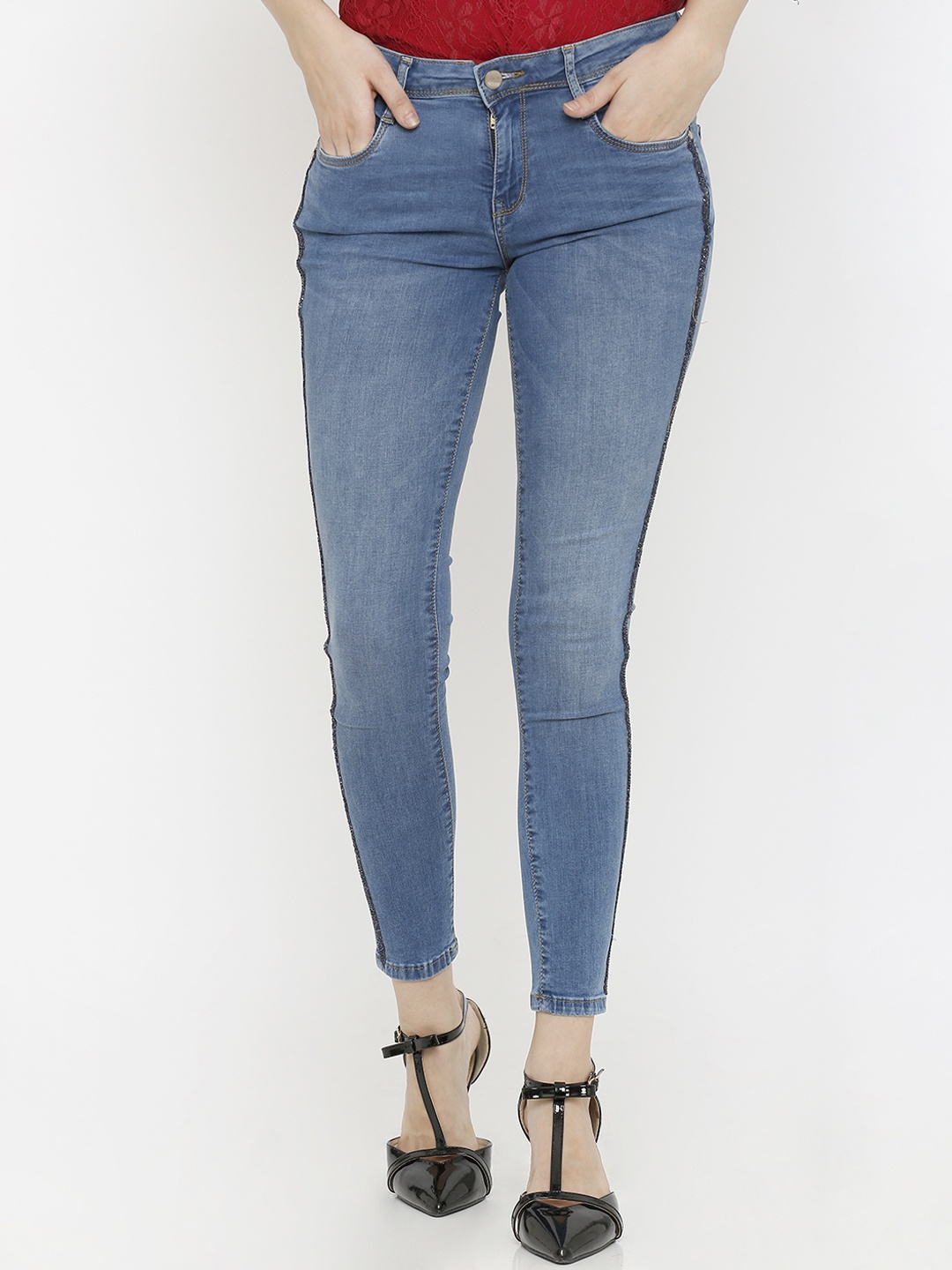 

Kraus Jeans Women K4068 Blue Skinny Fit Mid-Rise Clean Look Jeans