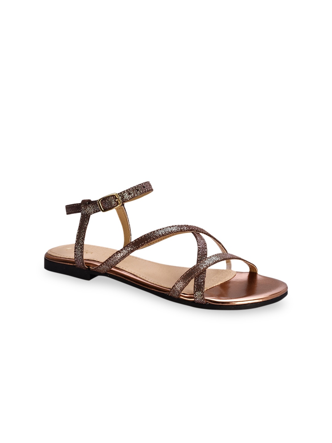 

Eske Women Bronze-Toned Solid Leather Open Toe Flats
