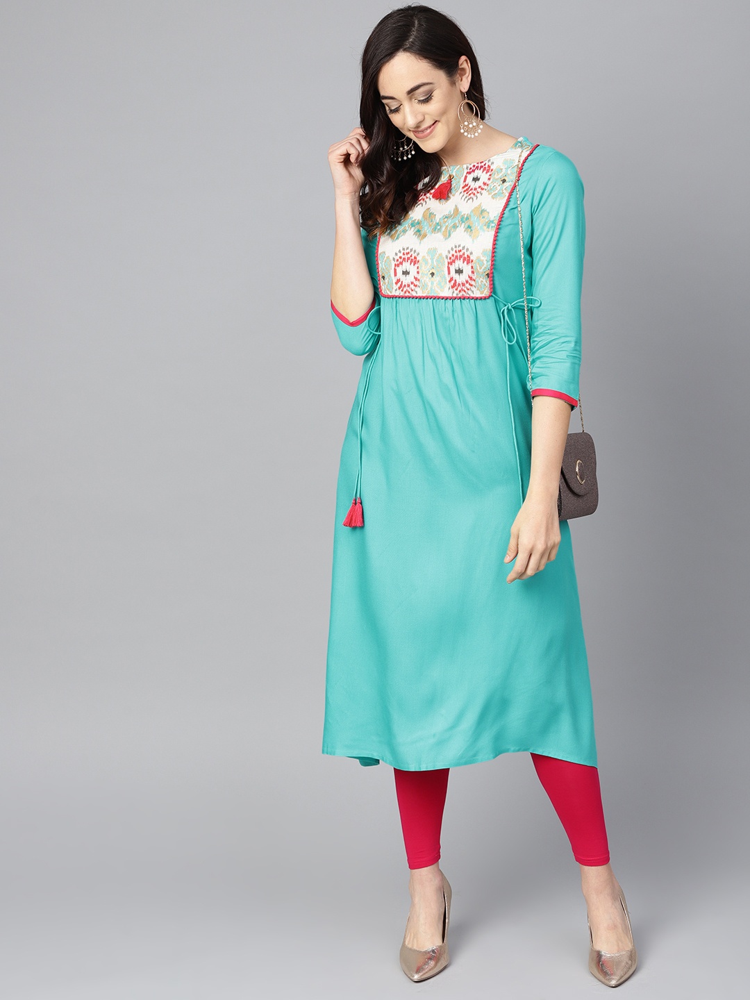 

Varanga Women Green Yoke Design A-Line Kurta