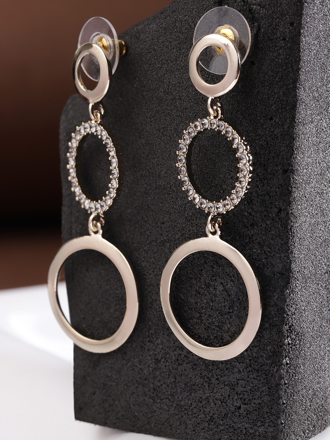 

Jewels Galaxy Gold-Plated Stone-Studded Circular Drop Earrings
