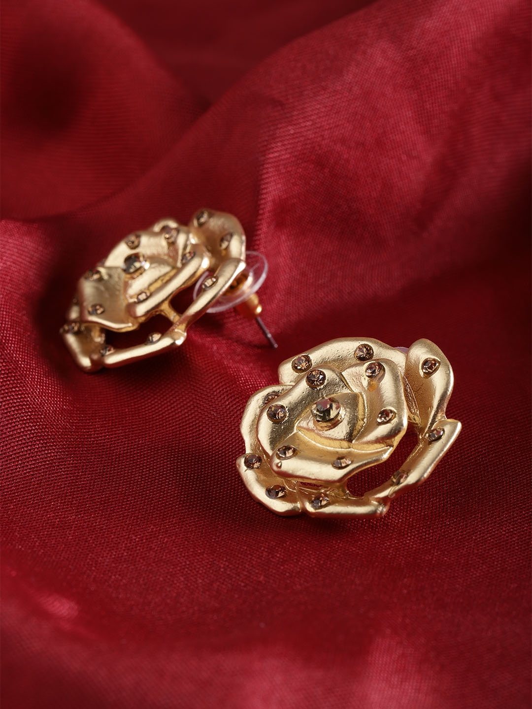 

Jewels Galaxy Gold-Plated Stone-Studded Floral Drop Earrings
