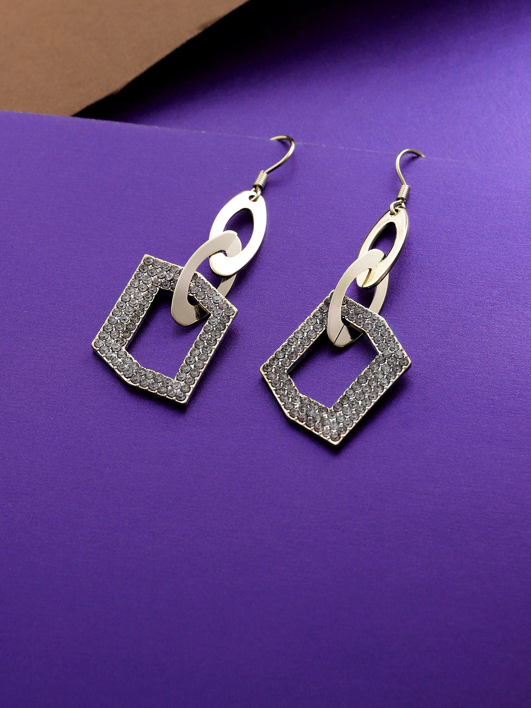 

Jewels Galaxy Gold-Plated Stone-Studded Contemporary Drop Earrings