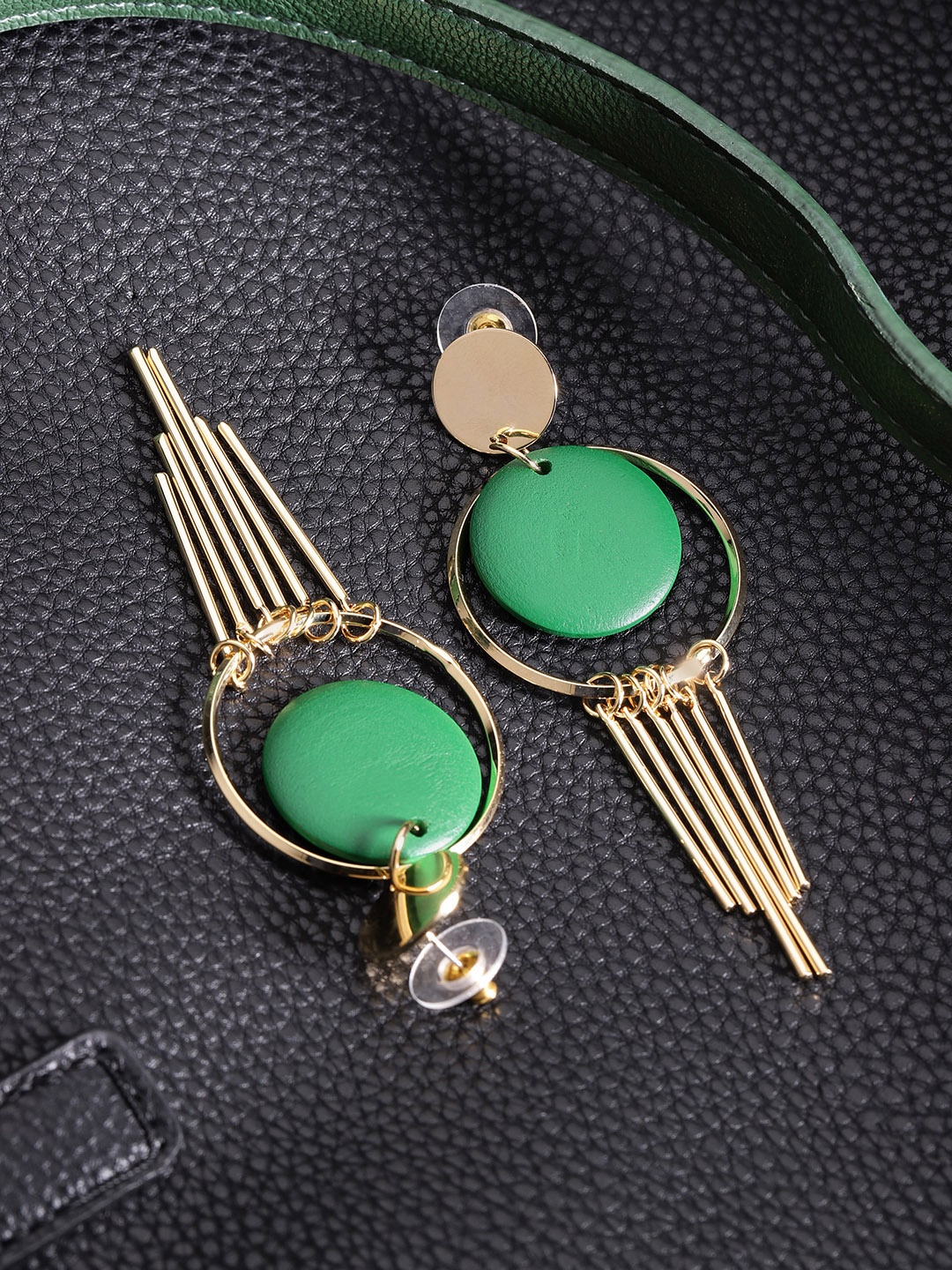 

Jewels Galaxy Green Gold-Plated Tasselled Circular Drop Earrings