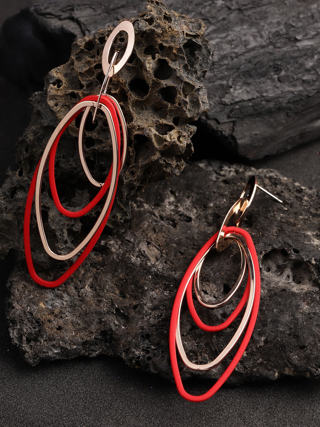 

Jewels Galaxy Women Red Rose Gold-Plated Oval Drop Earrings