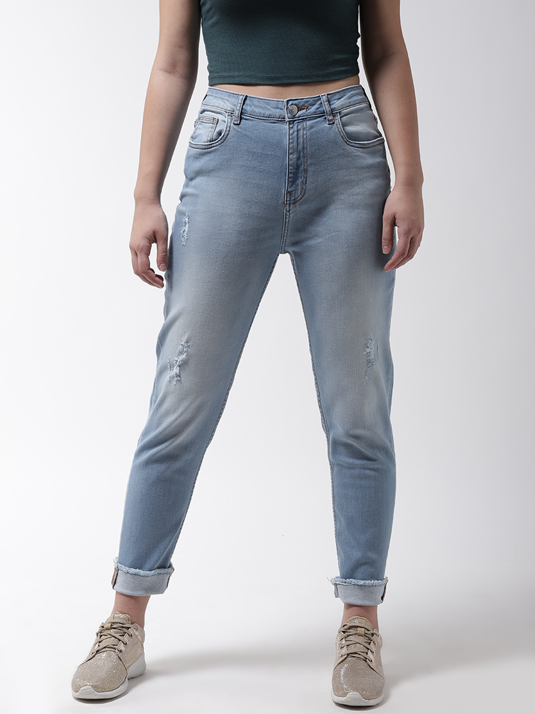 

Flying Machine Women Blue Mom Fit Mid-Rise Low Distress Stretchable Jeans