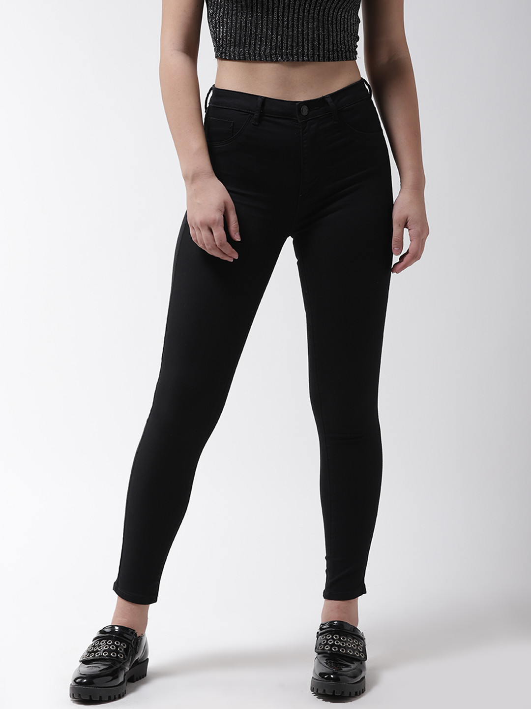 

Flying Machine Women Black Regular Fit High-Rise Clean Look Stretchable Cropped Jeans