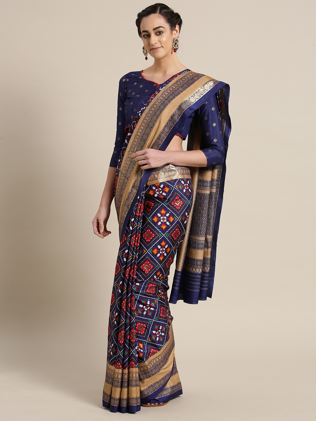 

Saree mall Navy Blue & Red Printed Patola Saree