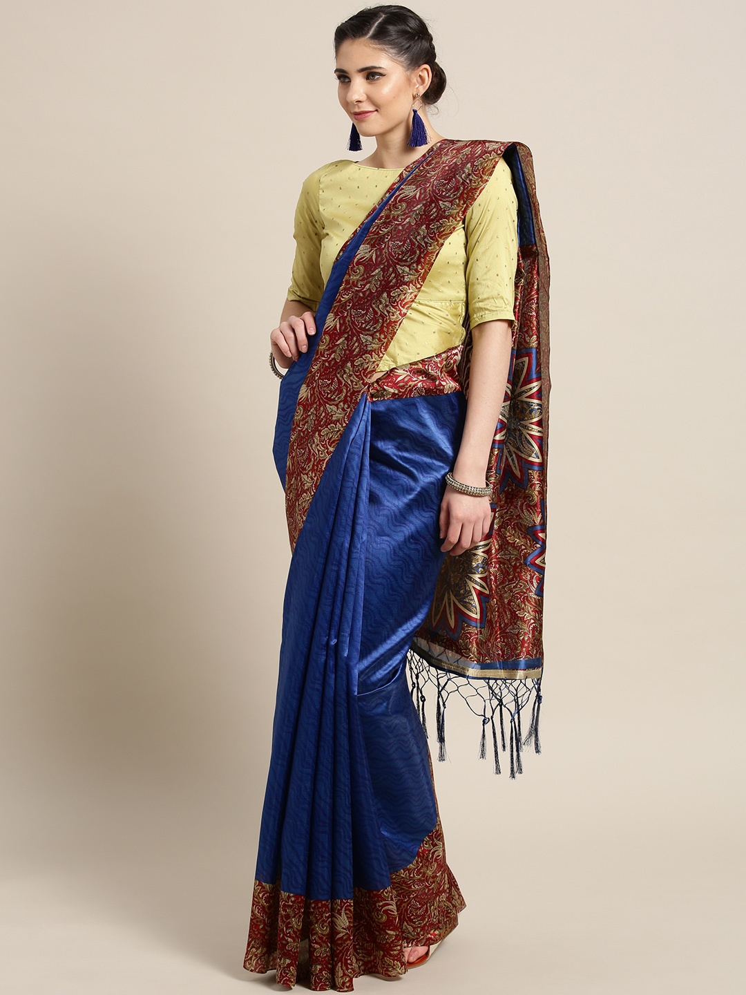 

Saree mall Blue & Maroon Striped Saree