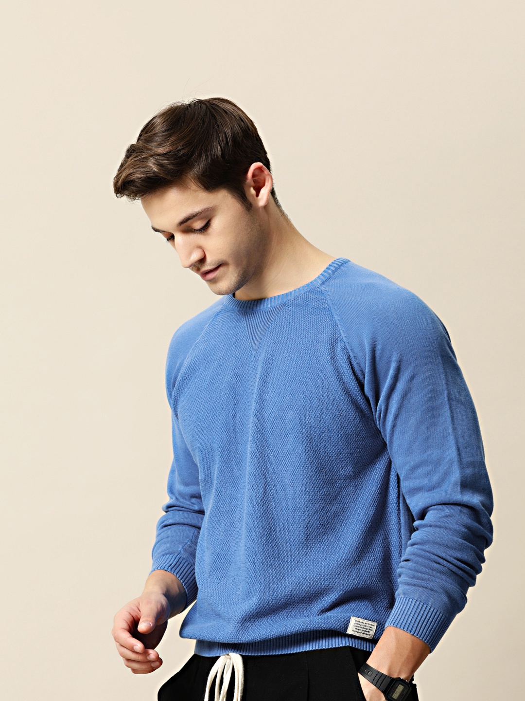

Mr Bowerbird Men Blue Solid Pullover Sweater