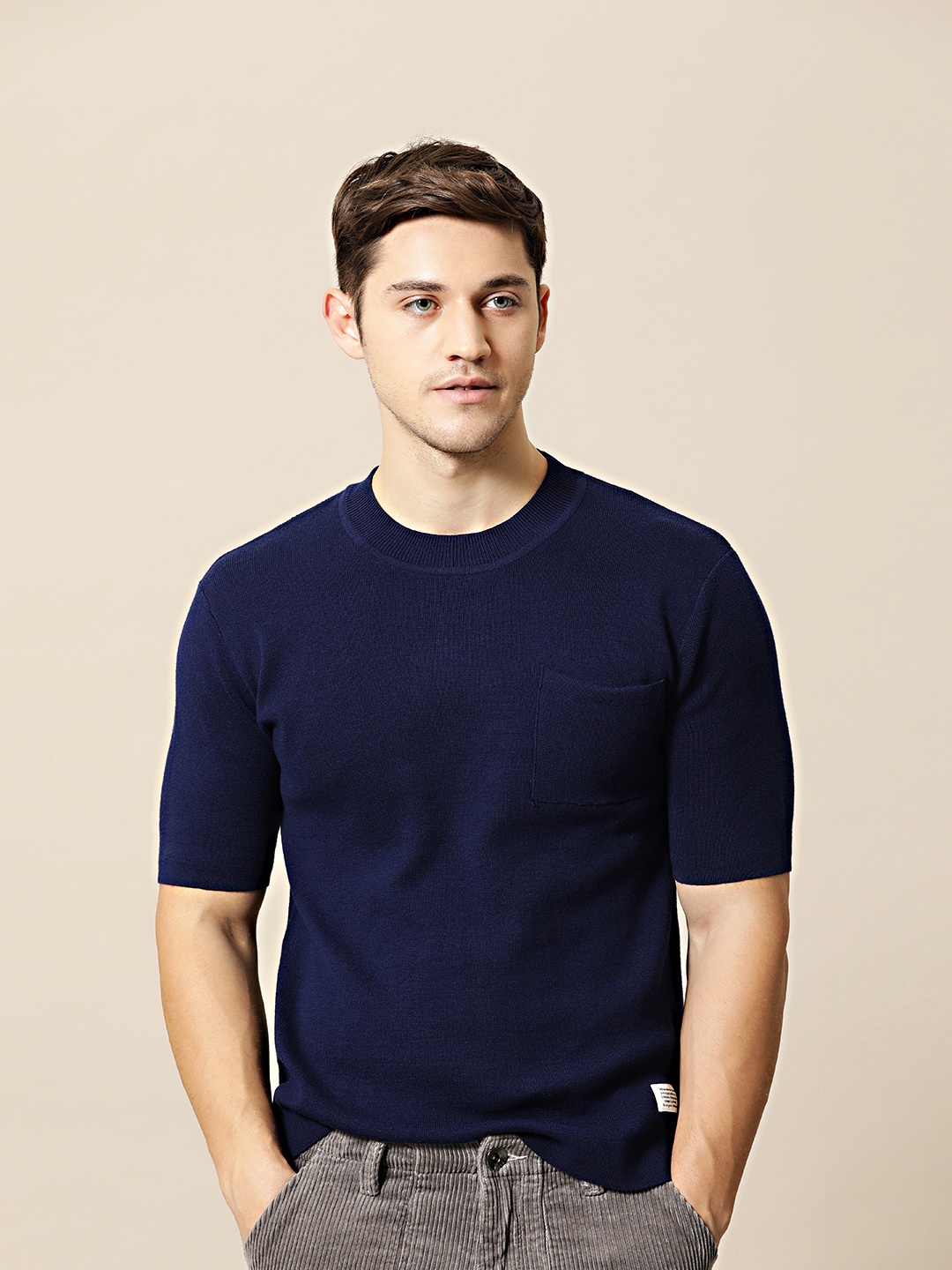 

Mr Bowerbird Men Navy Blue Solid Tailored Fit Pullover Sweater