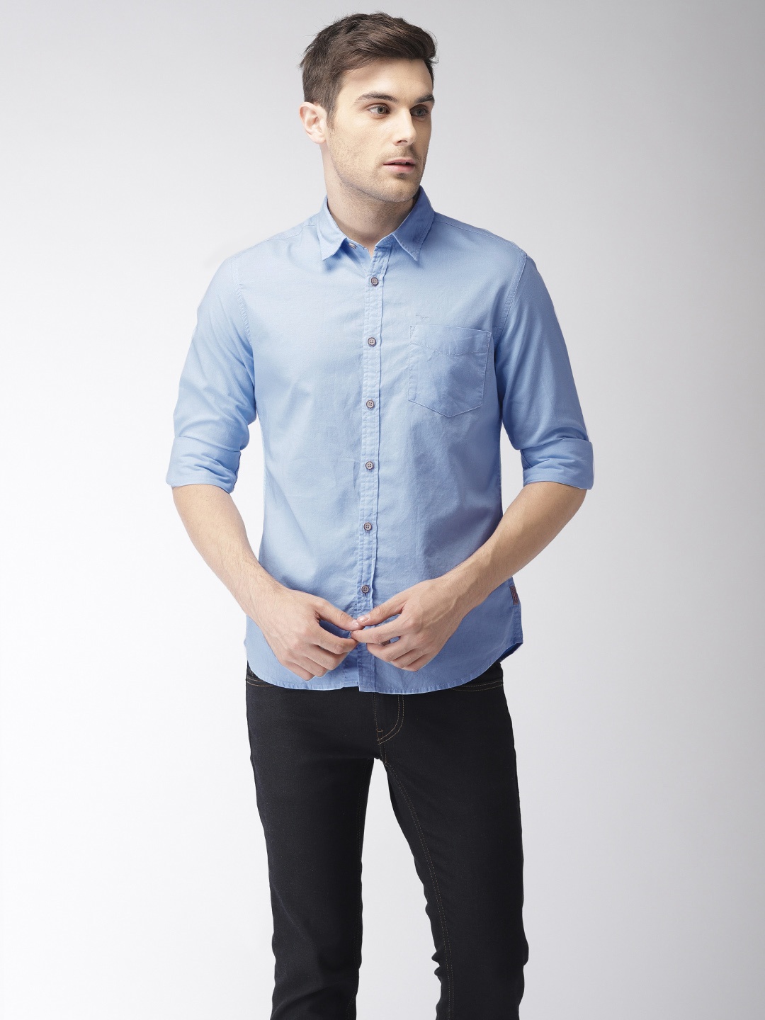 

Flying Machine Men Blue Regular Fit Solid Casual Shirt