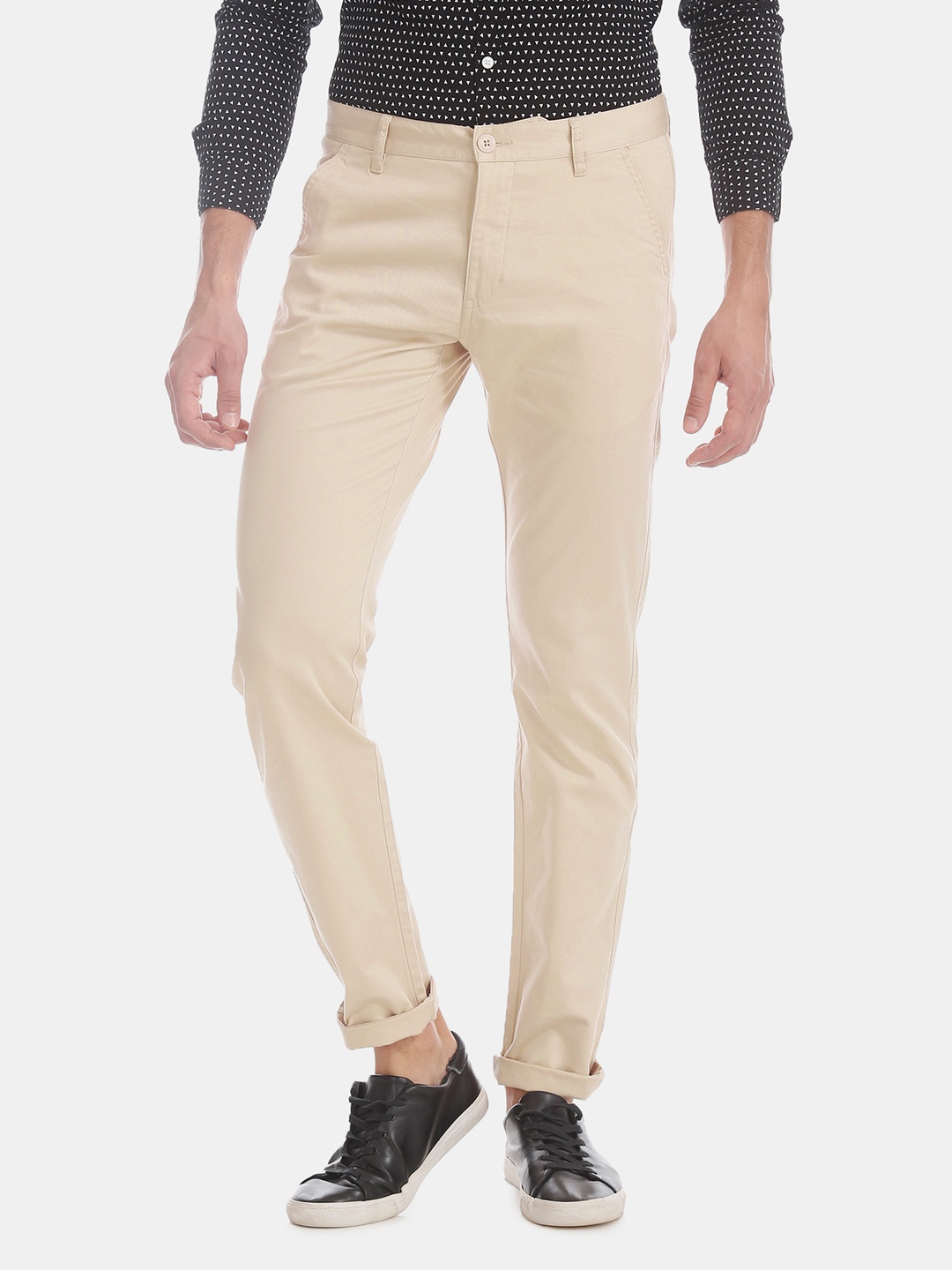

Flying Machine Men Beige Slim Fit Solid Regular Trousers