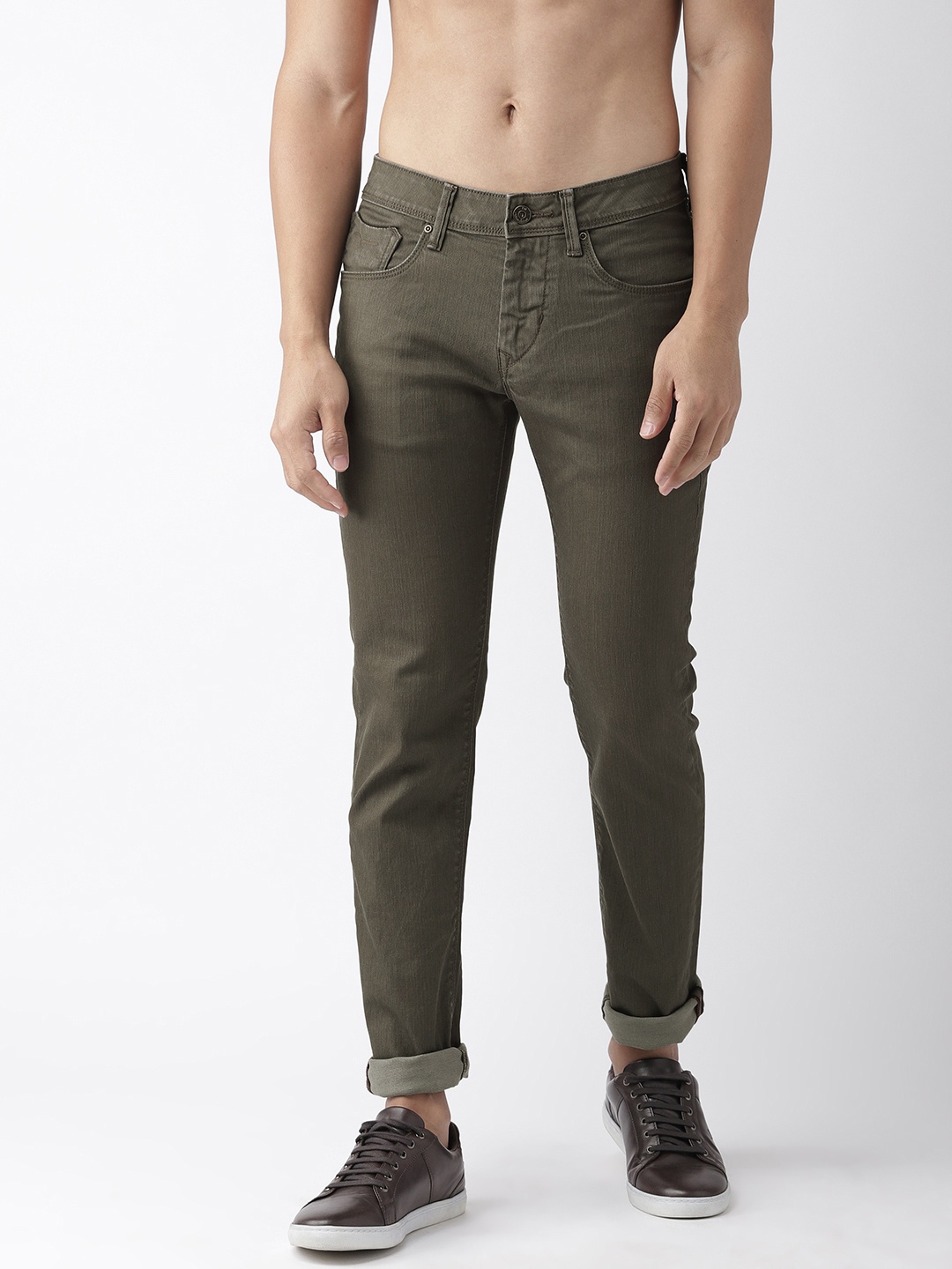 

Flying Machine Men Olive Green Michael Slim Tapered Fit Mid-Rise Stretchable Jeans