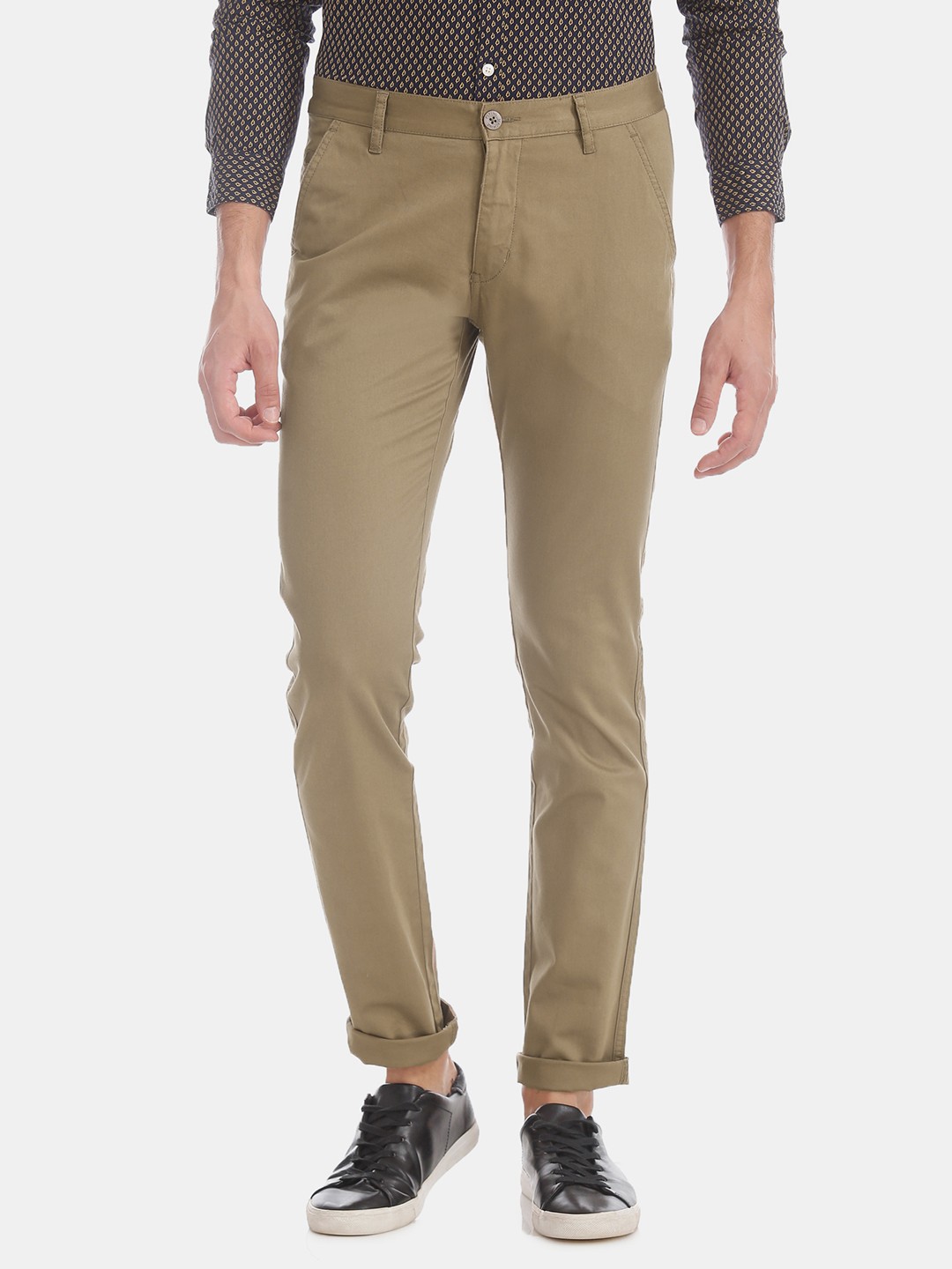 

Flying Machine Men Khaki Brown Slim Fit Solid Regular Trousers