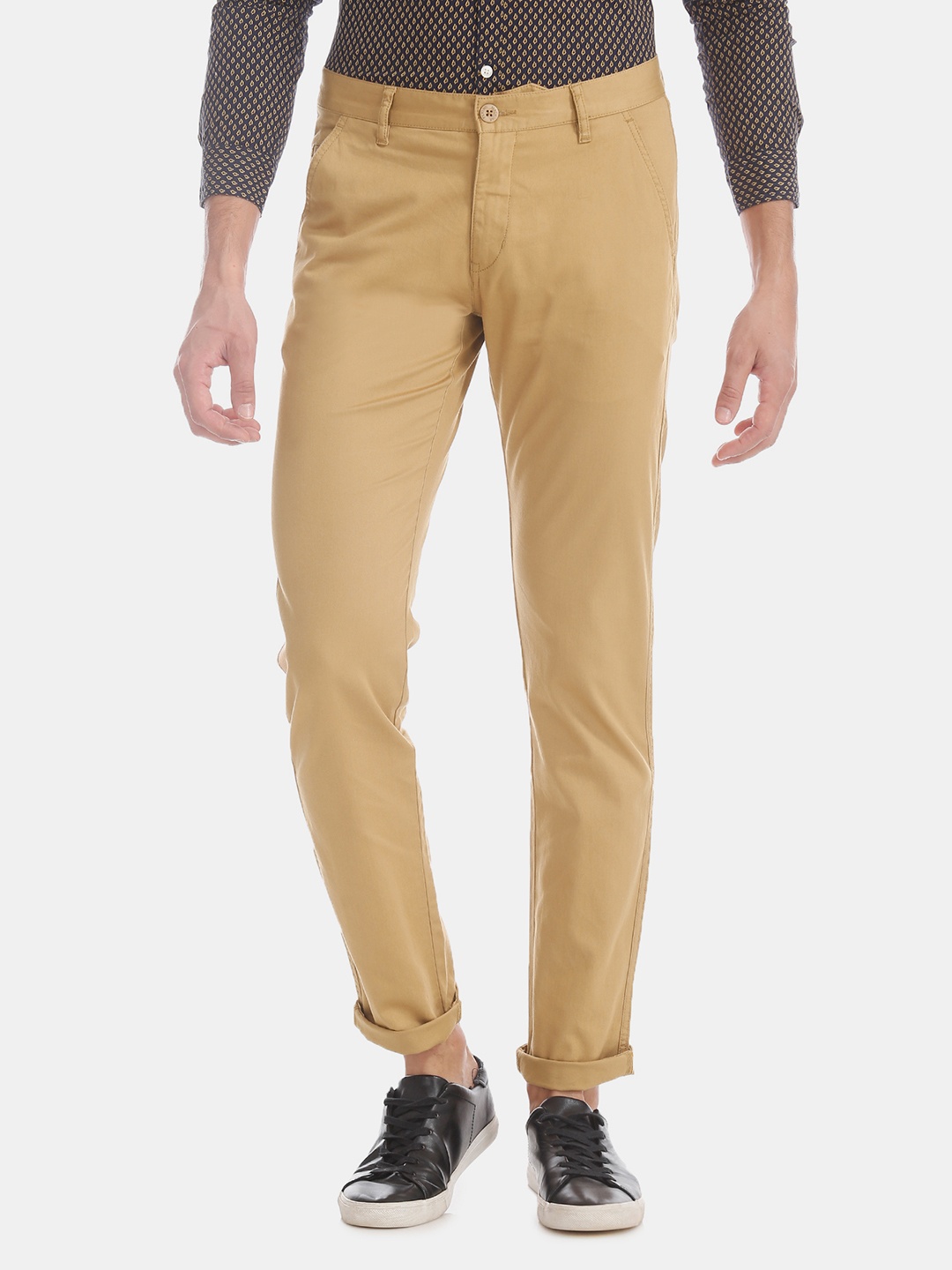 

Flying Machine Men Khaki Brown Slim Fit Solid Regular Trousers