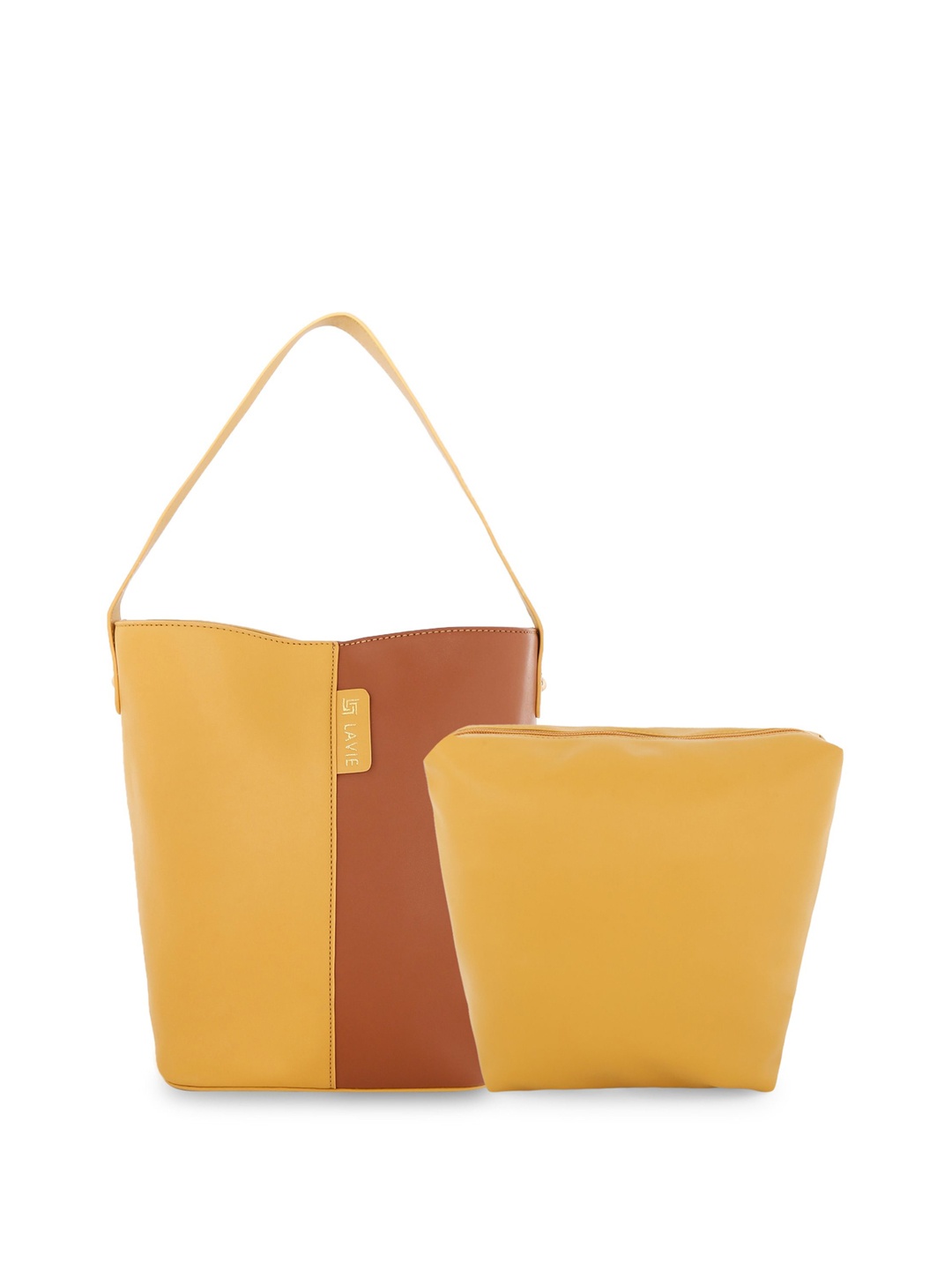 

Lavie Mustard Yellow & Brown Colourblocked Shoulder Bag with Pouch