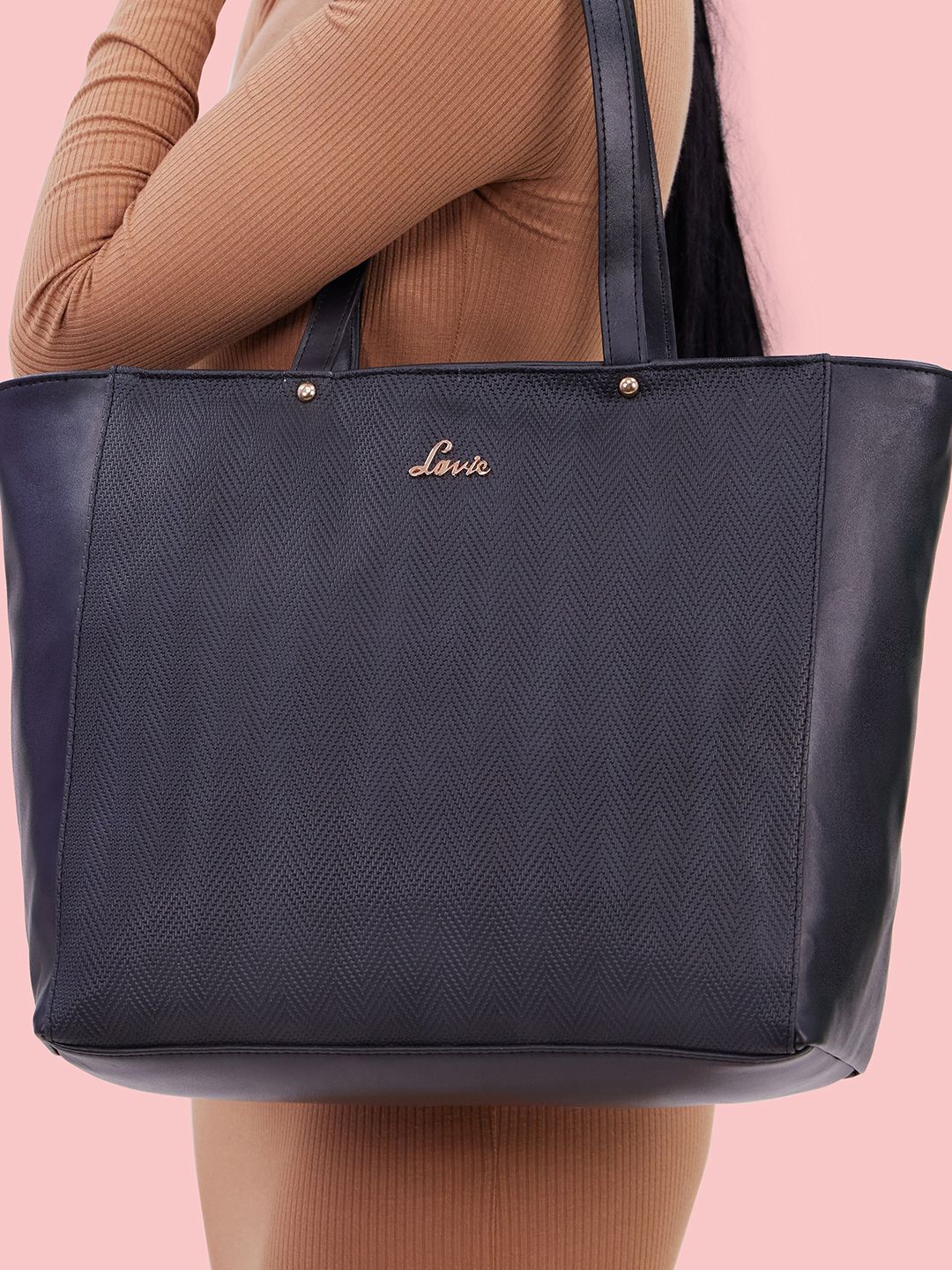 

Lavie Malgana Black Textured Structured Tote Bag