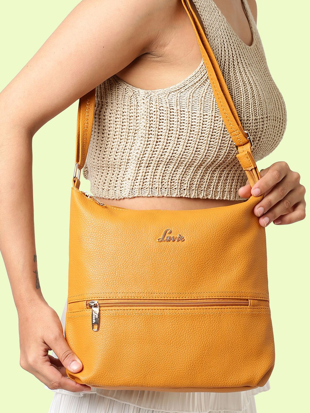 

Lavie Moritz Mustard Solid Structured Sling Bag