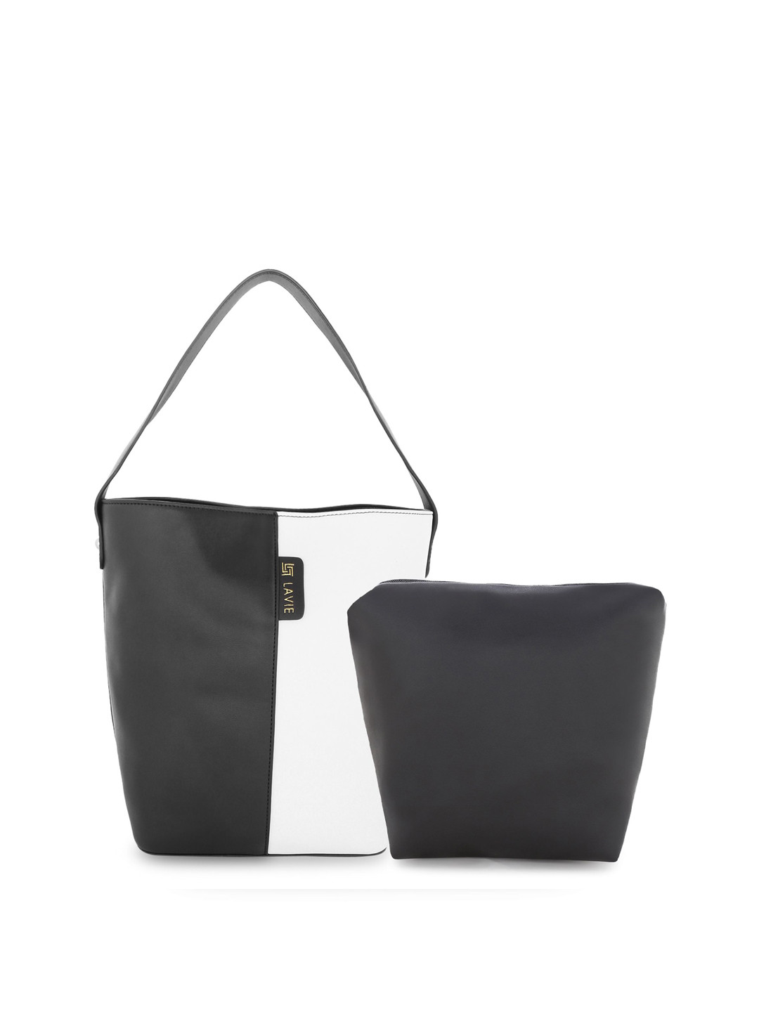 

Lavie Women Black & White Colourblocked Handheld Bag with Pouch
