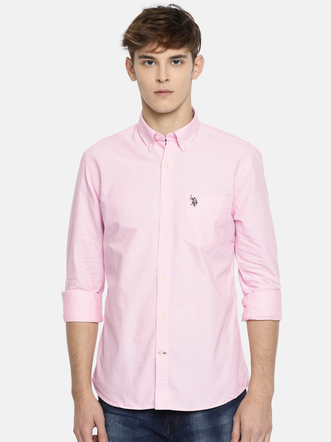 

U.S. Polo Assn. Men Pink Tailored Fit Solid Casual Shirt