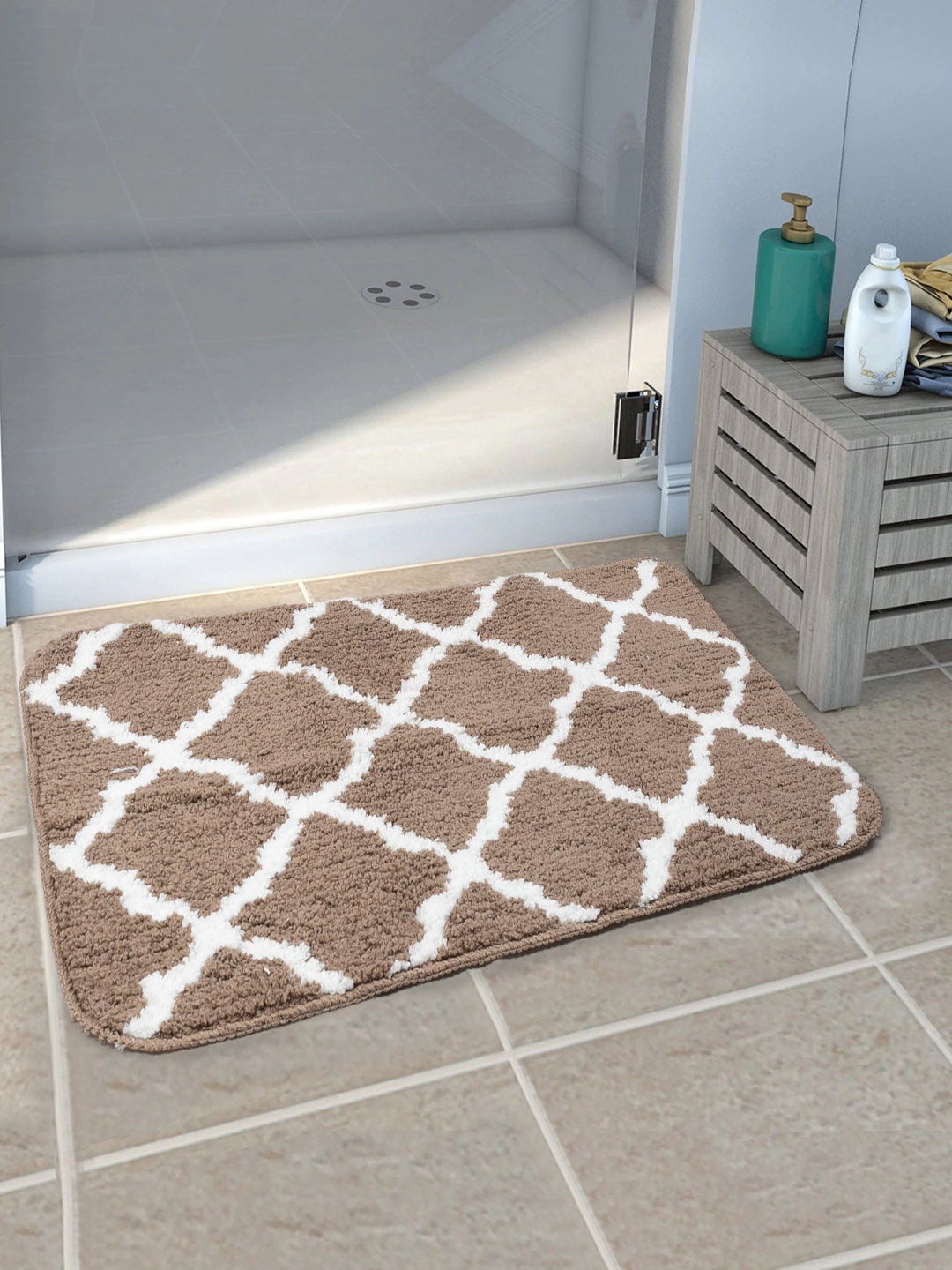 Saral Home Unisex Set of 2 Anti-Skid Bath Rugs, Beige