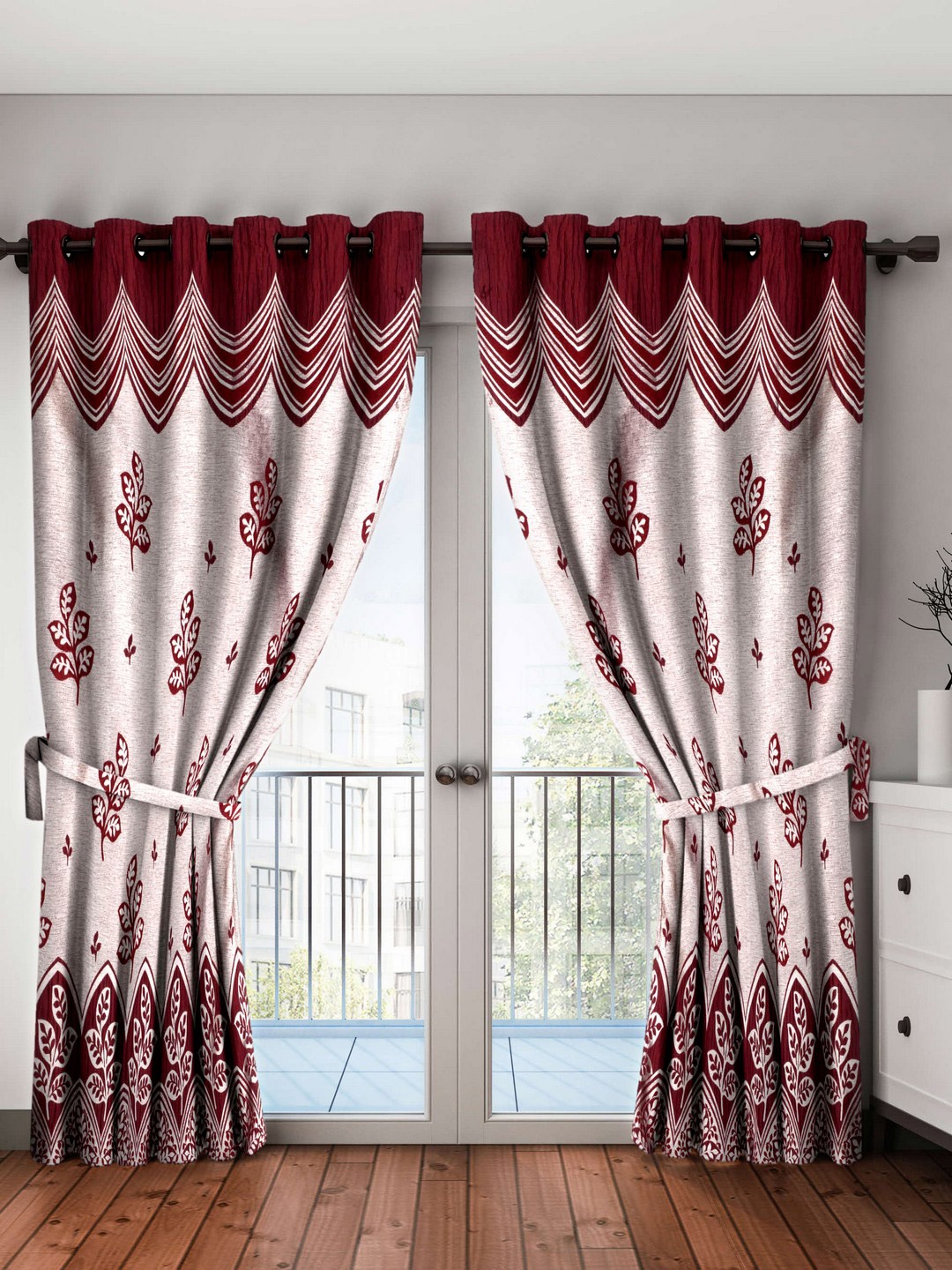 

BIANCA Beige & Maroon Self Design Single Door Curtain