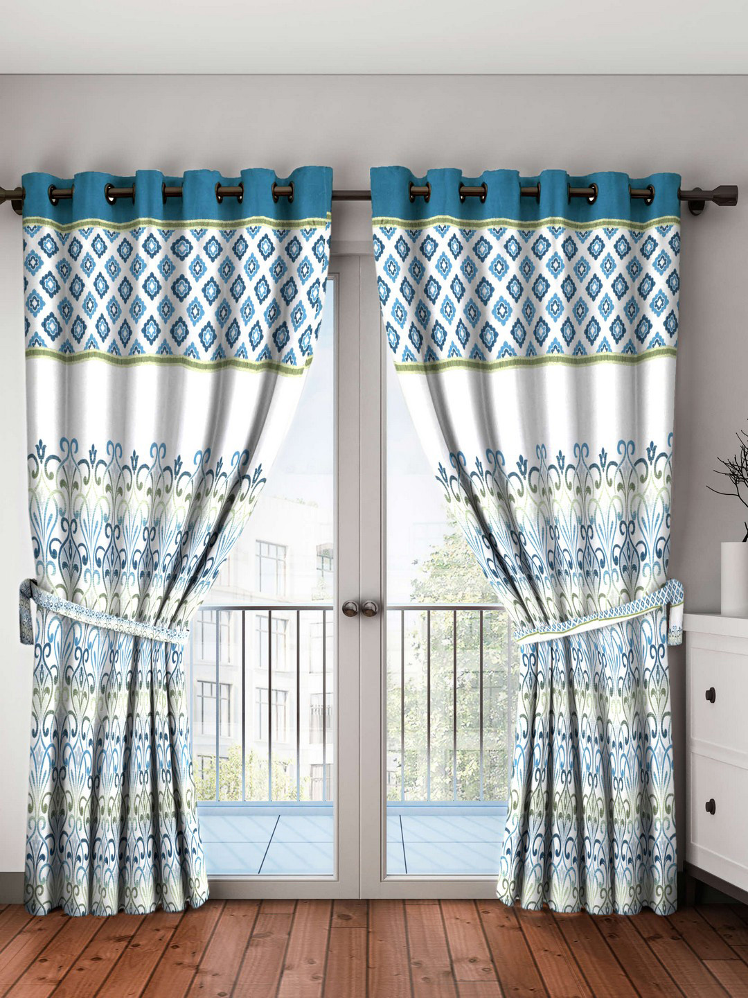 

BIANCA Blue & White Printed Black Out Single Door Curtain