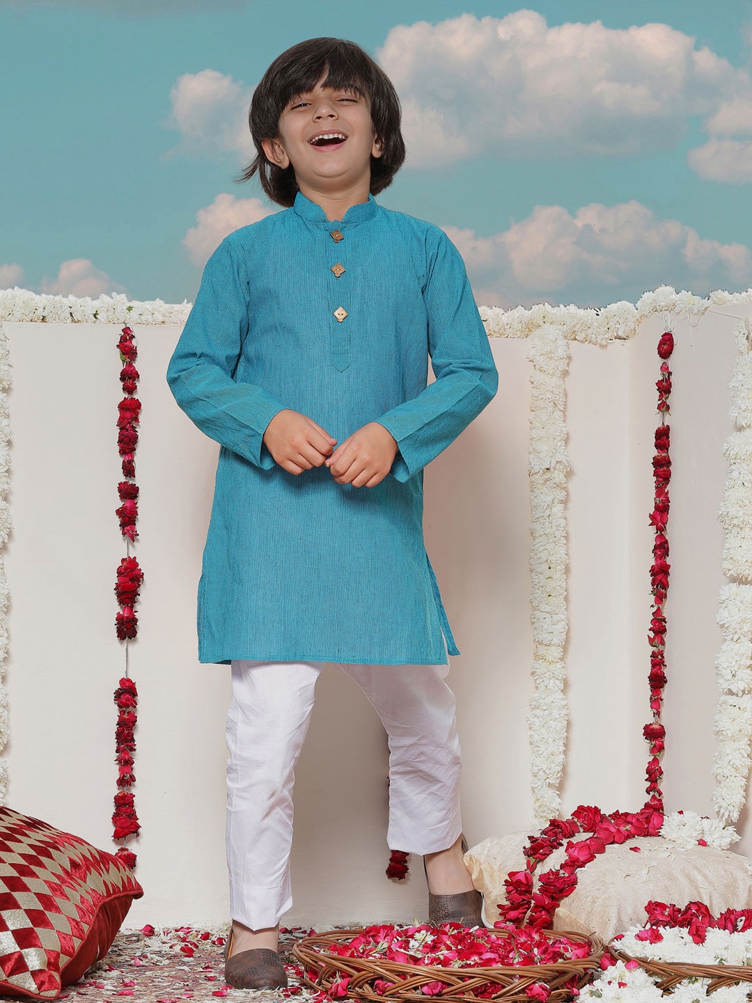 

JBN Creation Boys Blue & White Solid Kurta with Churidar