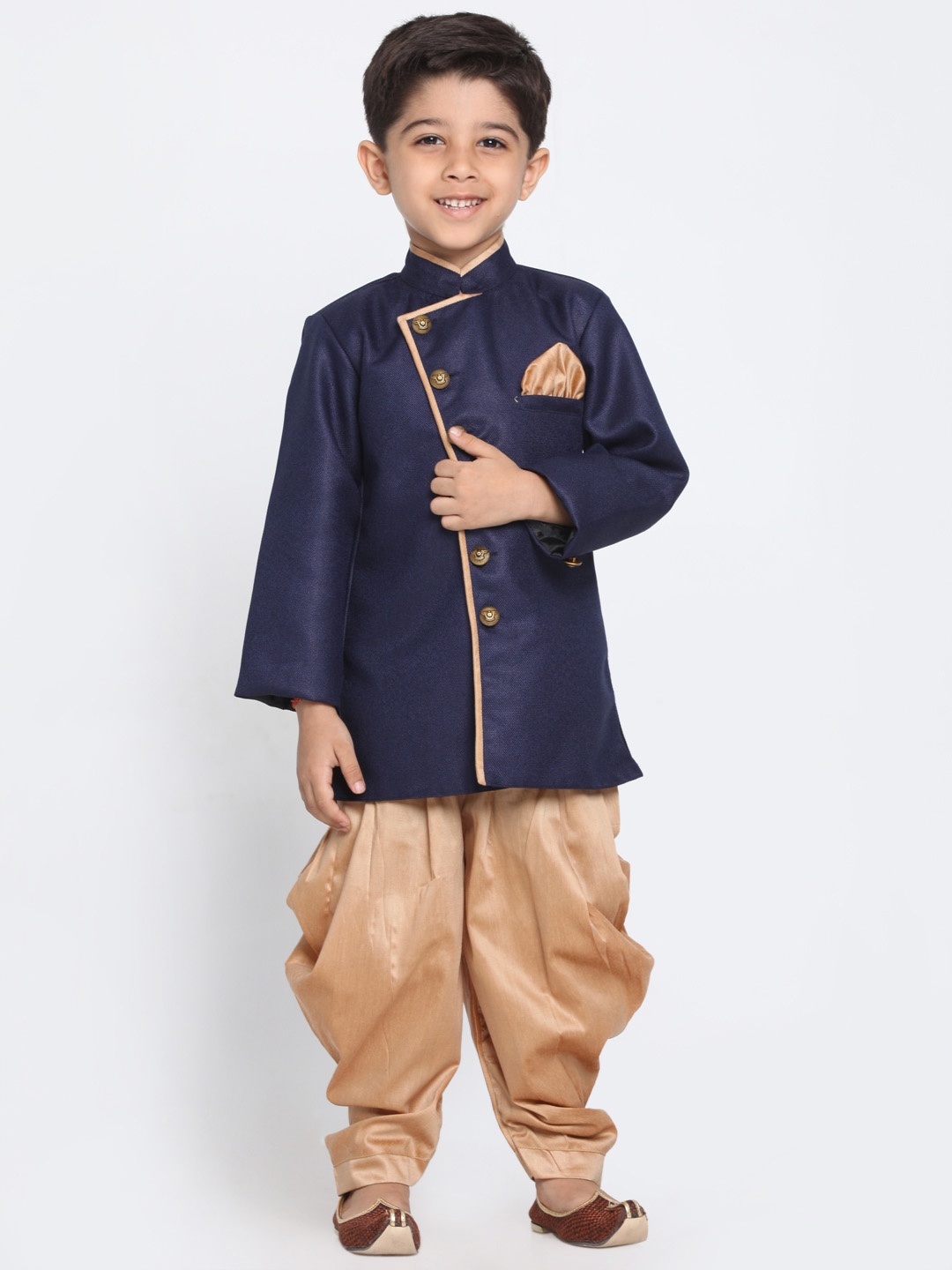 

JBN Creation Boys Navy & Golden Solid Kurta with Dhoti Pants, Navy blue