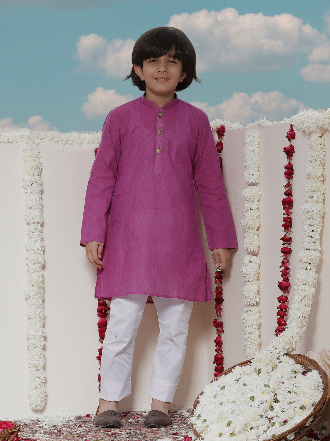 

JBN Creation Boys Purple & White Solid Kurta with Churidar