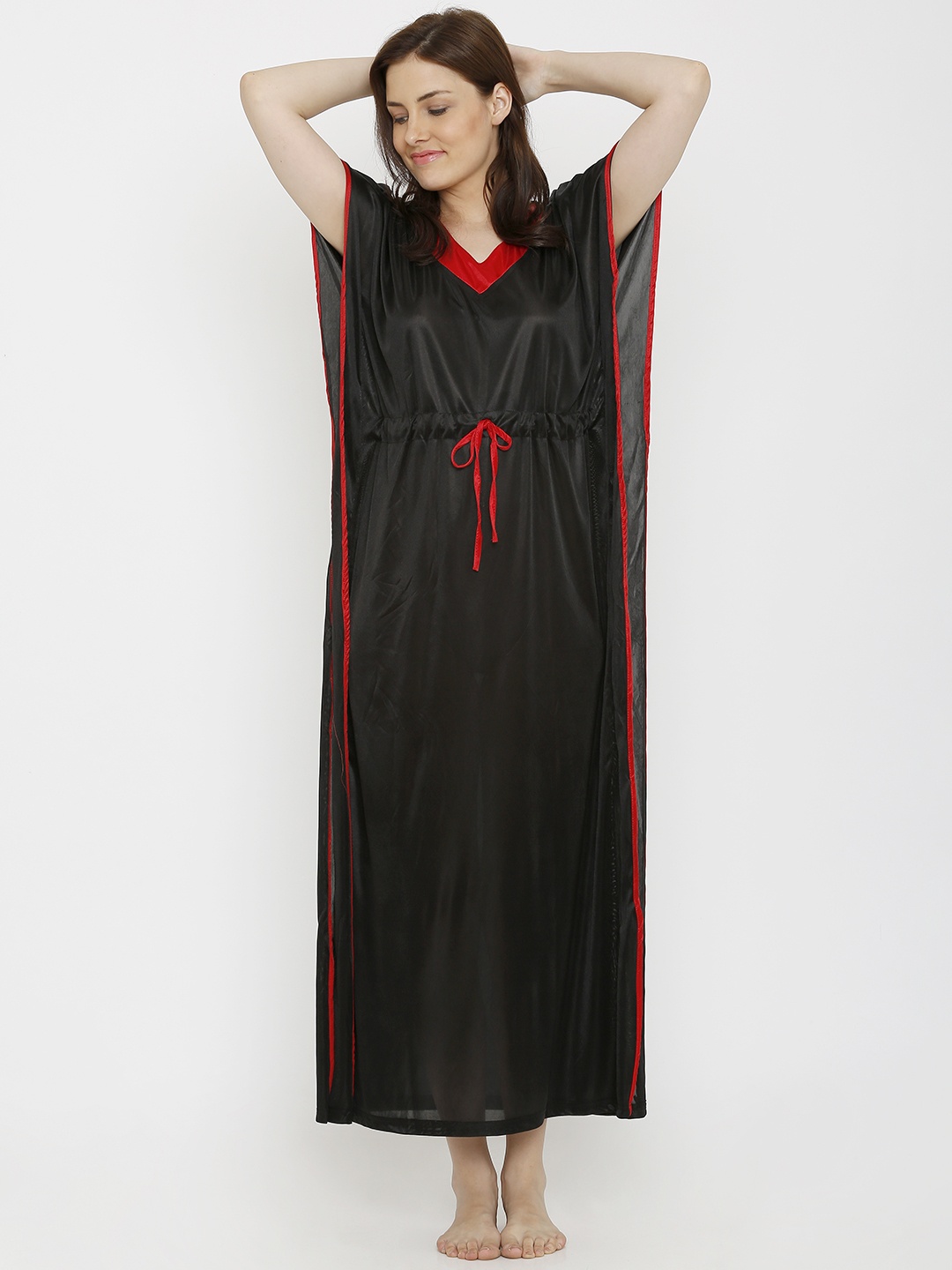 

Pretty Awesome Black Solid Kaftan Nightdress PTAS328