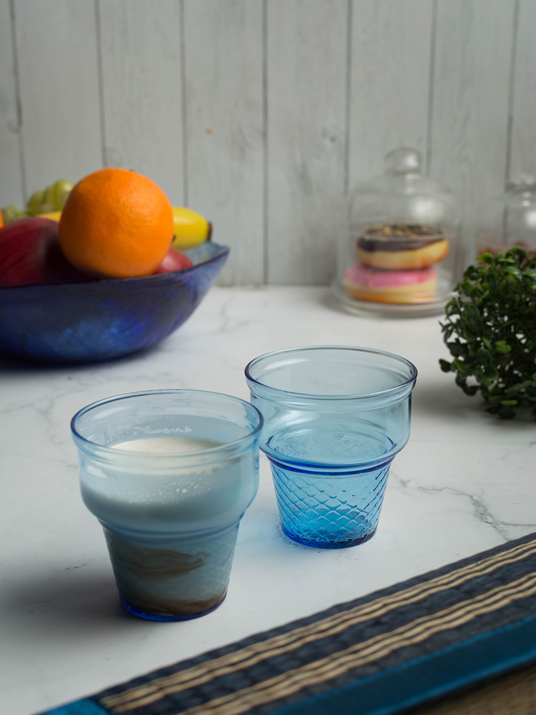 

Pasabahce Set of 6 Blue Glass Textured Minicornet Ice Cream Cups 255ml