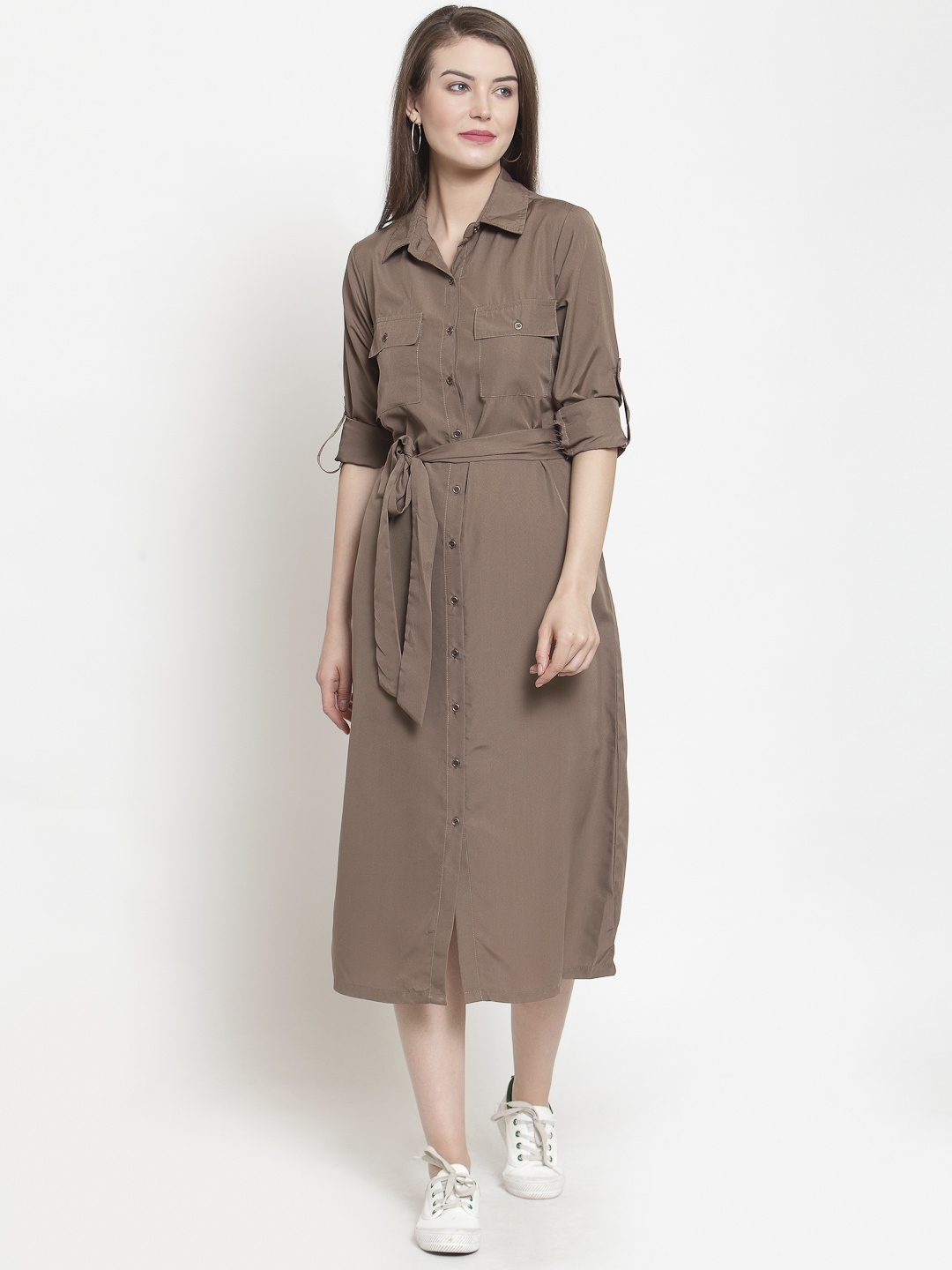 

Color Cocktail Women Brown Solid Shirt Dress