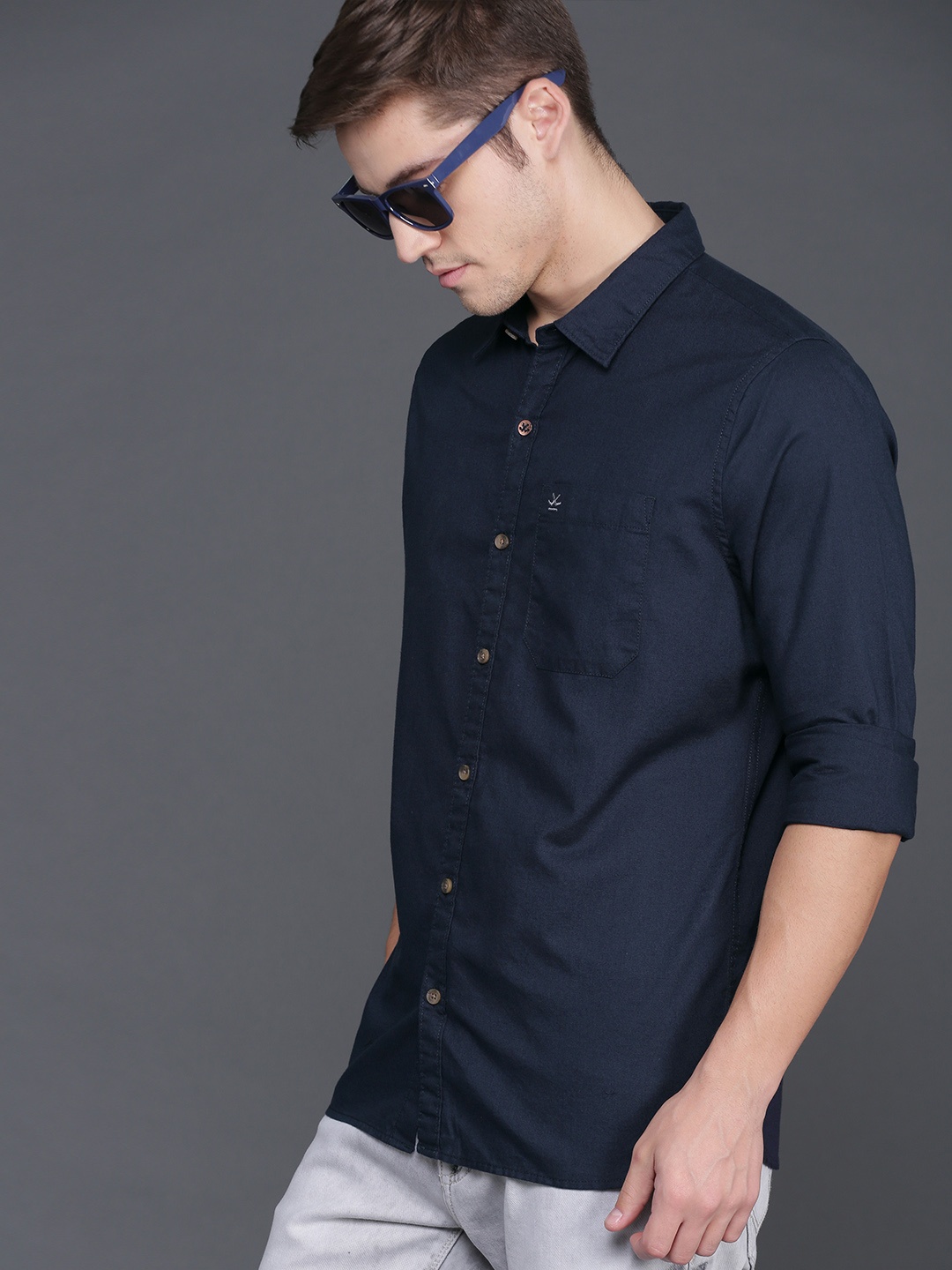 

WROGN Men Navy Blue Slim Fit Solid Casual Shirt
