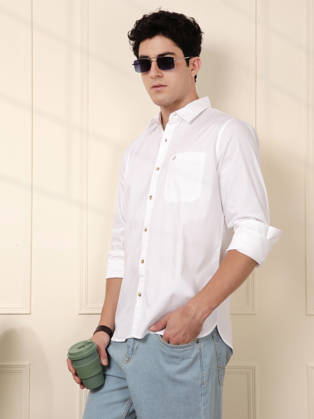 

WROGN Men White Slim Fit Solid Casual Shirt