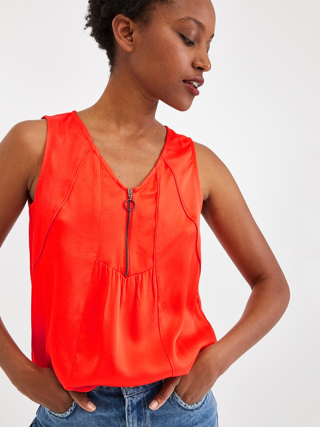 

promod Women Orange Solid Top
