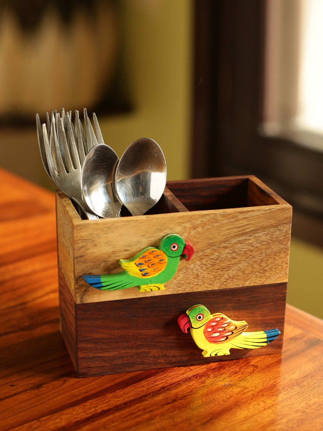 

ExclusiveLane Brown Sheesham Mango Wooden Handcrafted Cutlery & Napkin Holder