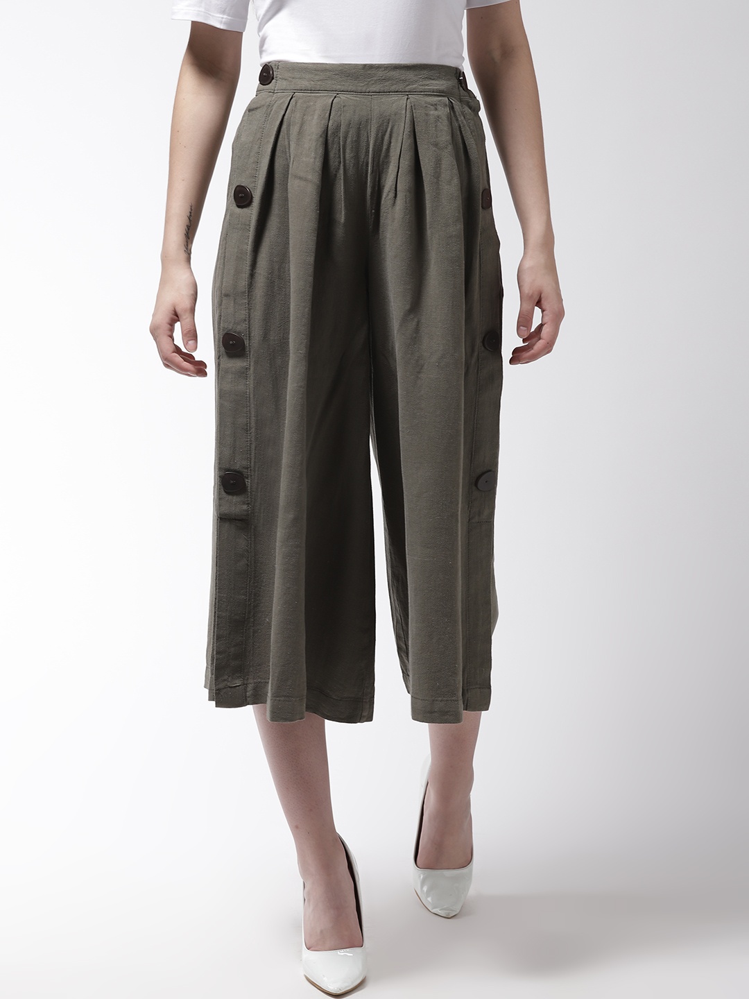 

Marks & Spencer Women Olive Green Regular Fit Solid Culottes