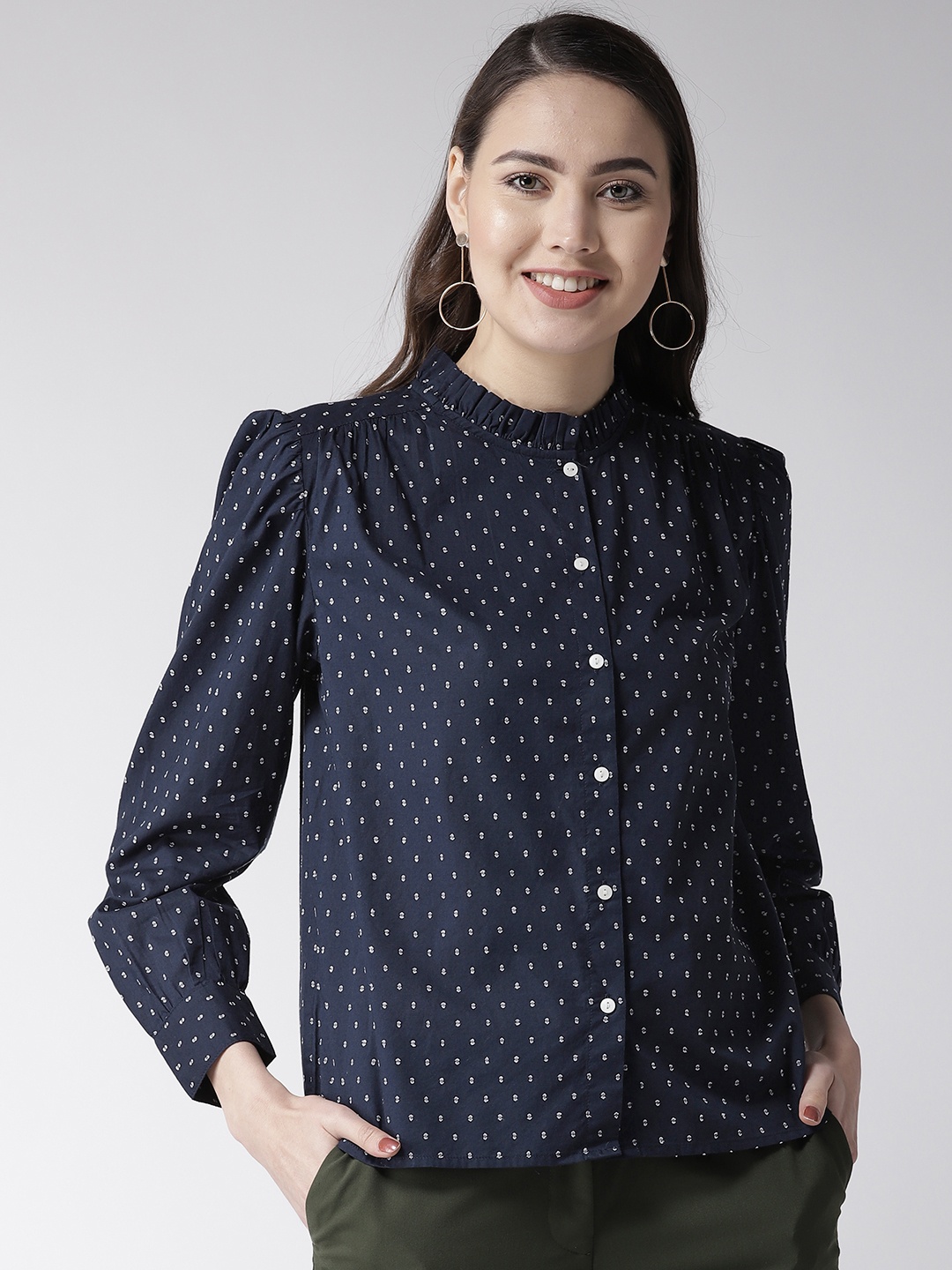 

Marks & Spencer Women Navy Blue & White Self-Design Casual Shirt