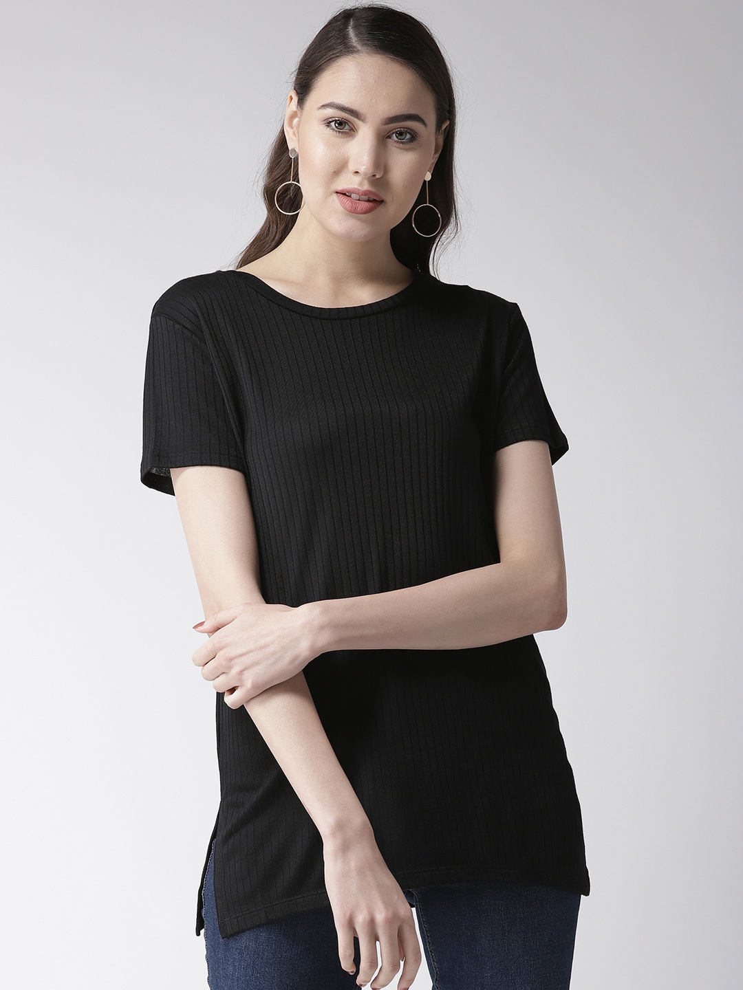 

Marks & Spencer Women Black Self-Striped Regular Top
