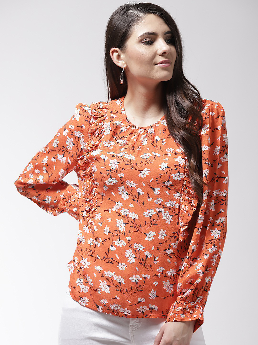 

Marks & Spencer Women Orange & White Printed Top